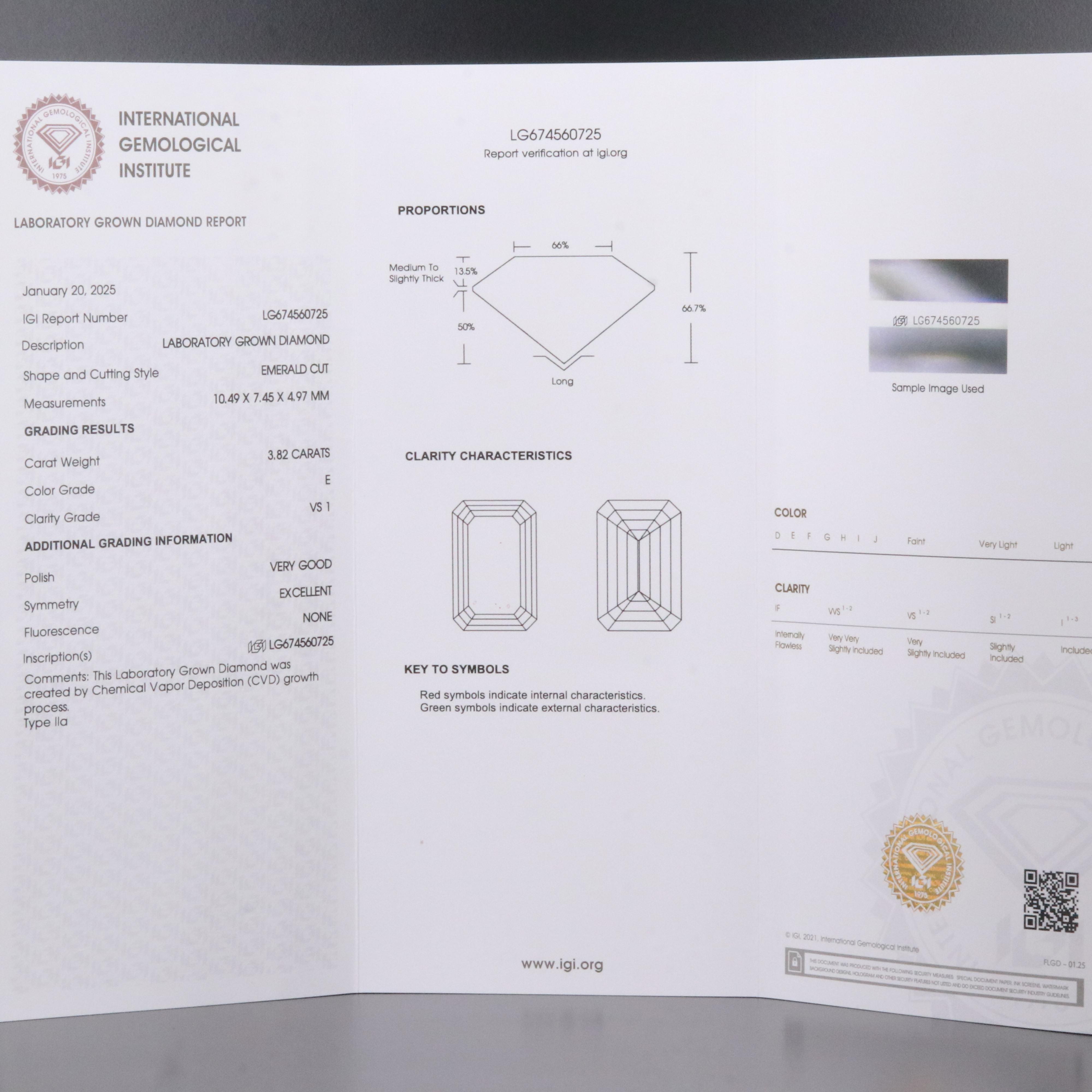 Loose 3.82 CT Lab Grown Diamond with IGI Report