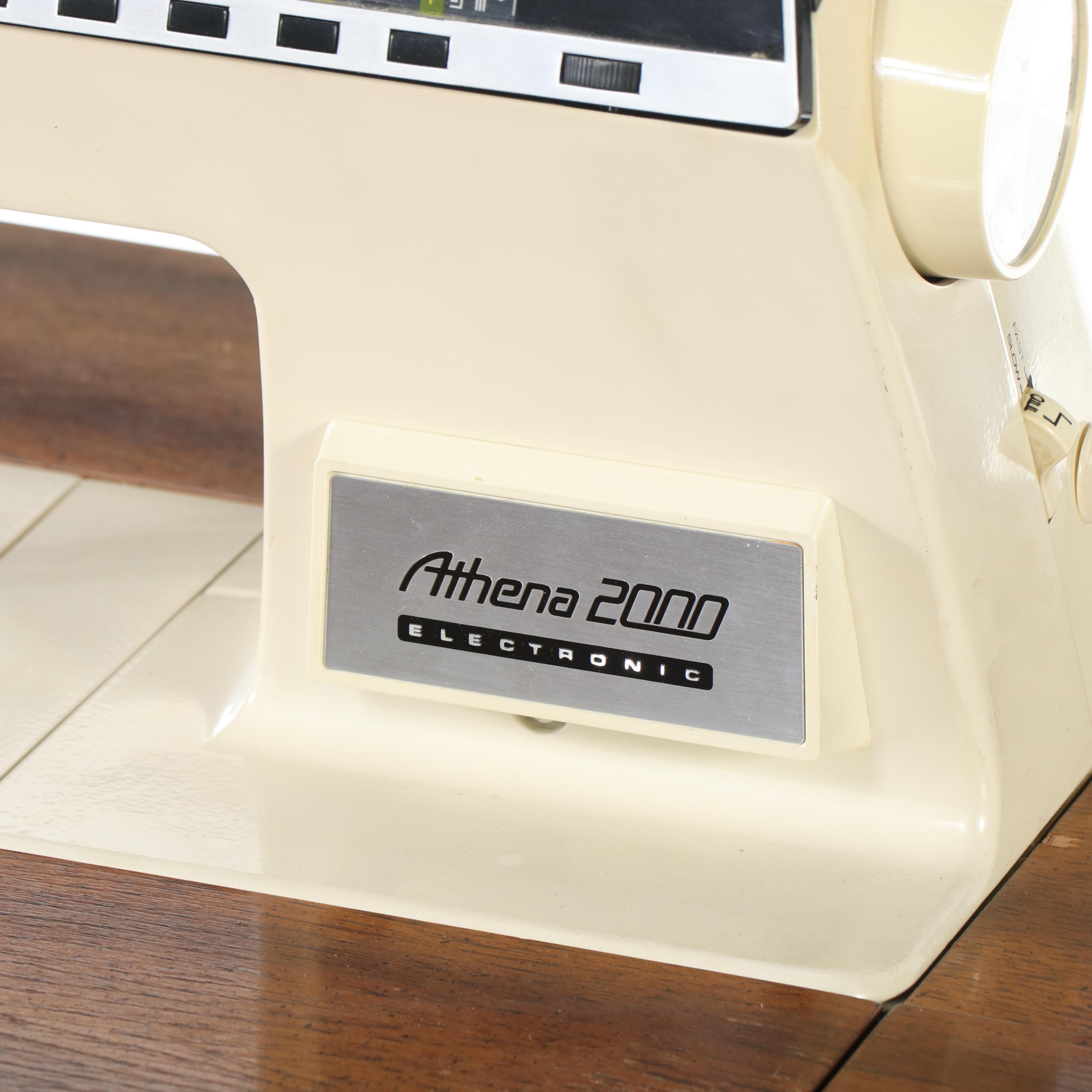 Singer Athena 2000 Electronic Sewing Machine in Colonial Style Walnut Cabinet