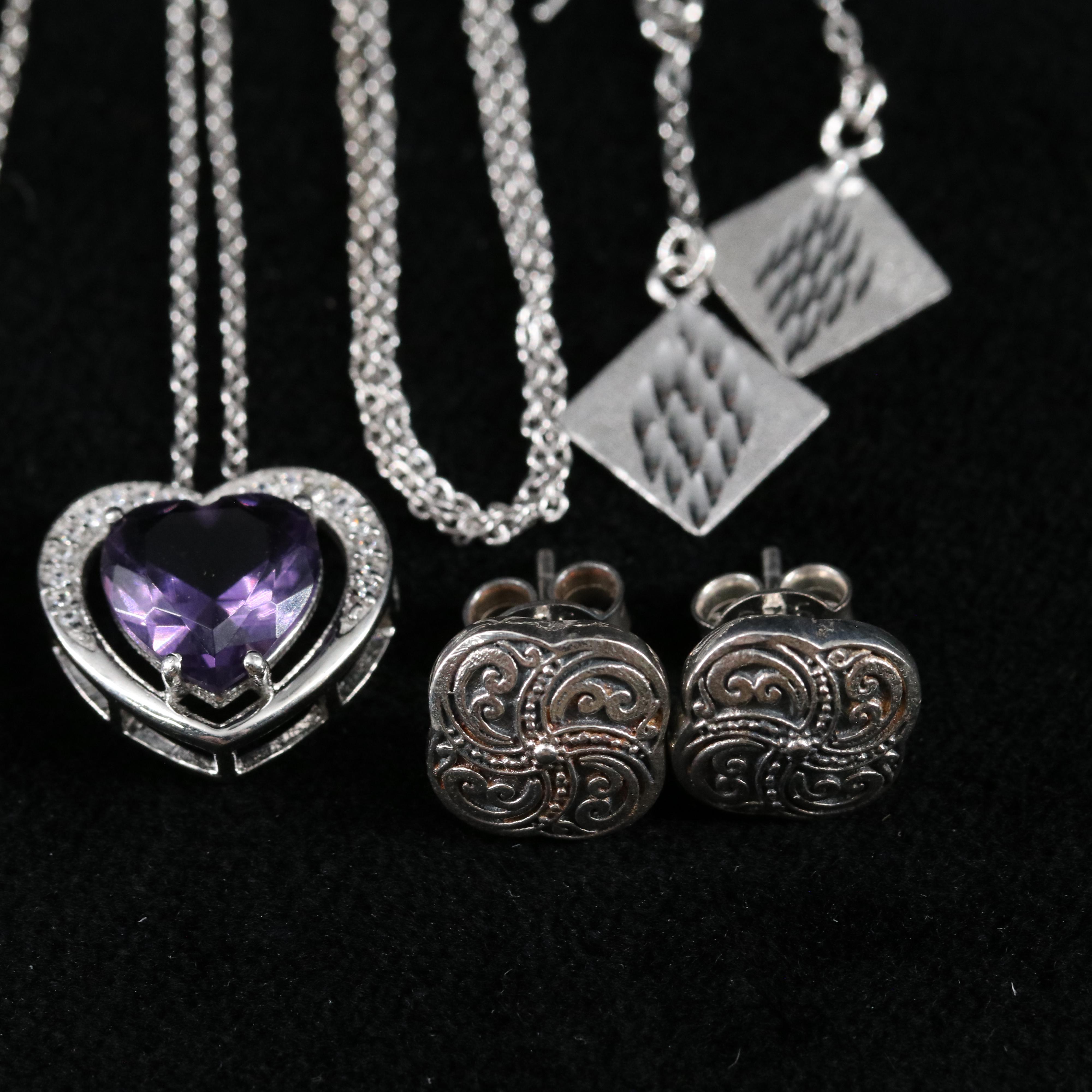 Group of 14 Assorted Sterling Silver Rings, Necklaces, and Earrings