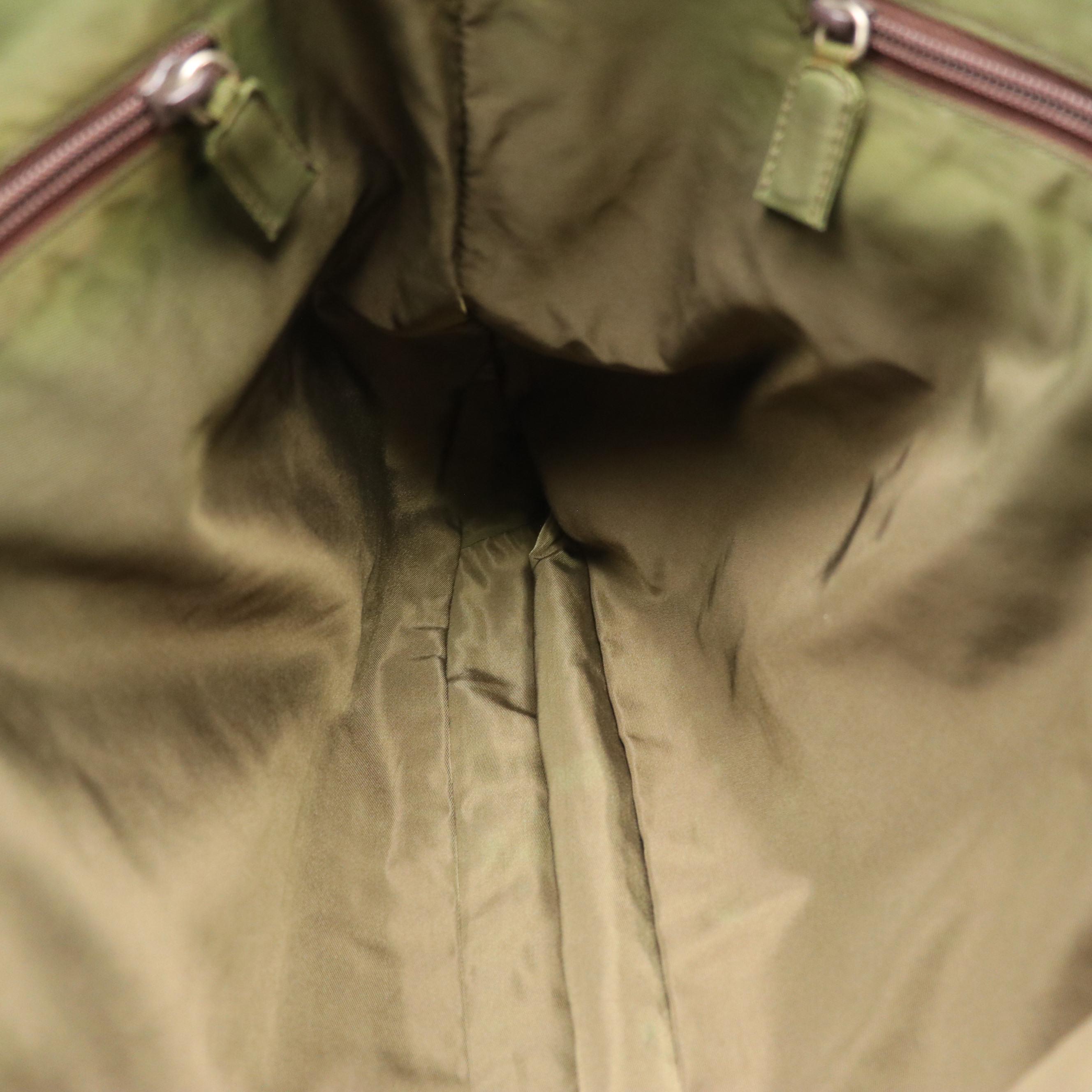 Prada Large Tote in Brown Leather and Olive Green Nylon