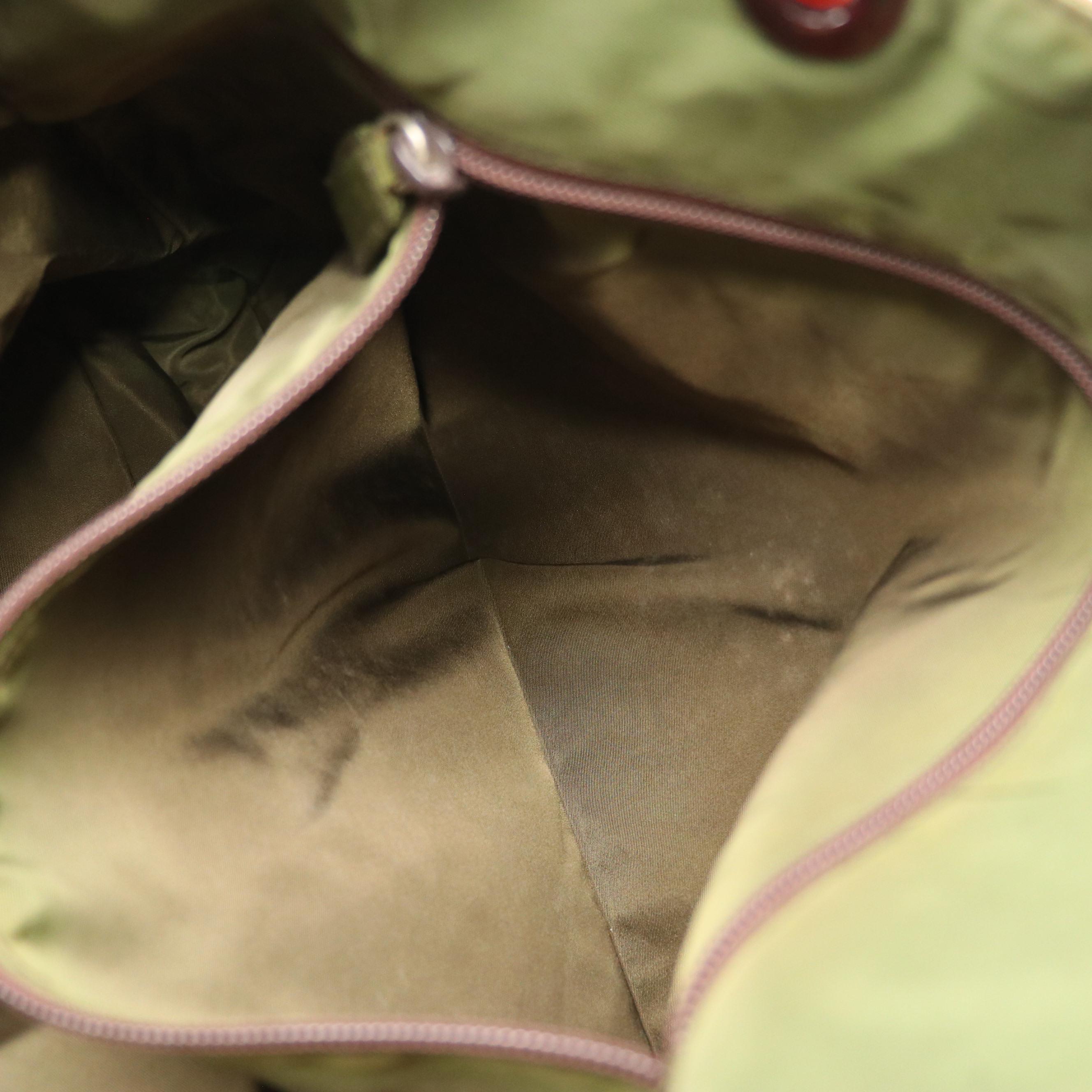 Prada Large Tote in Brown Leather and Olive Green Nylon