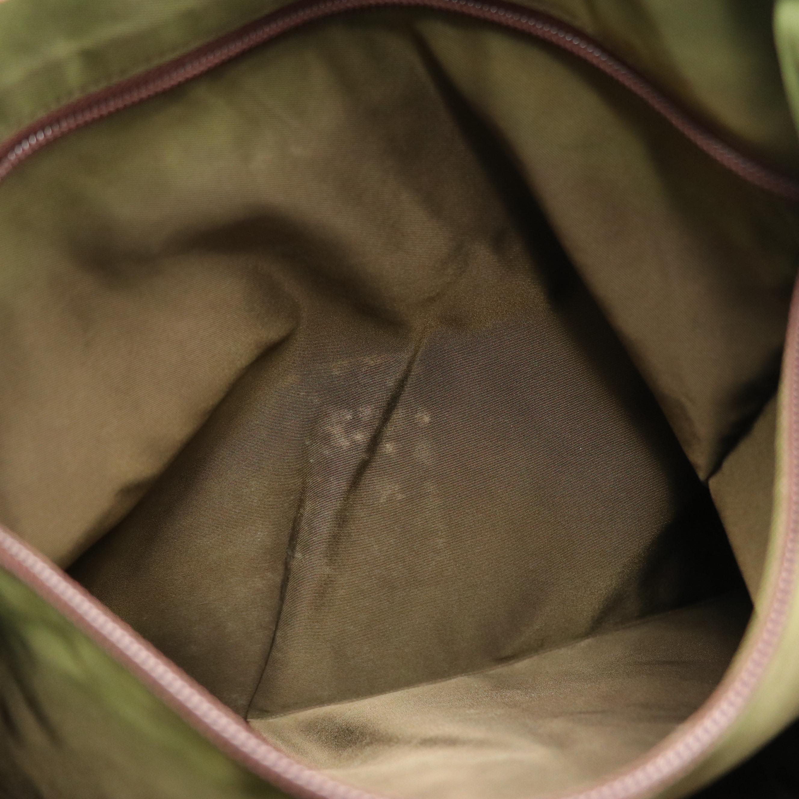 Prada Large Tote in Brown Leather and Olive Green Nylon