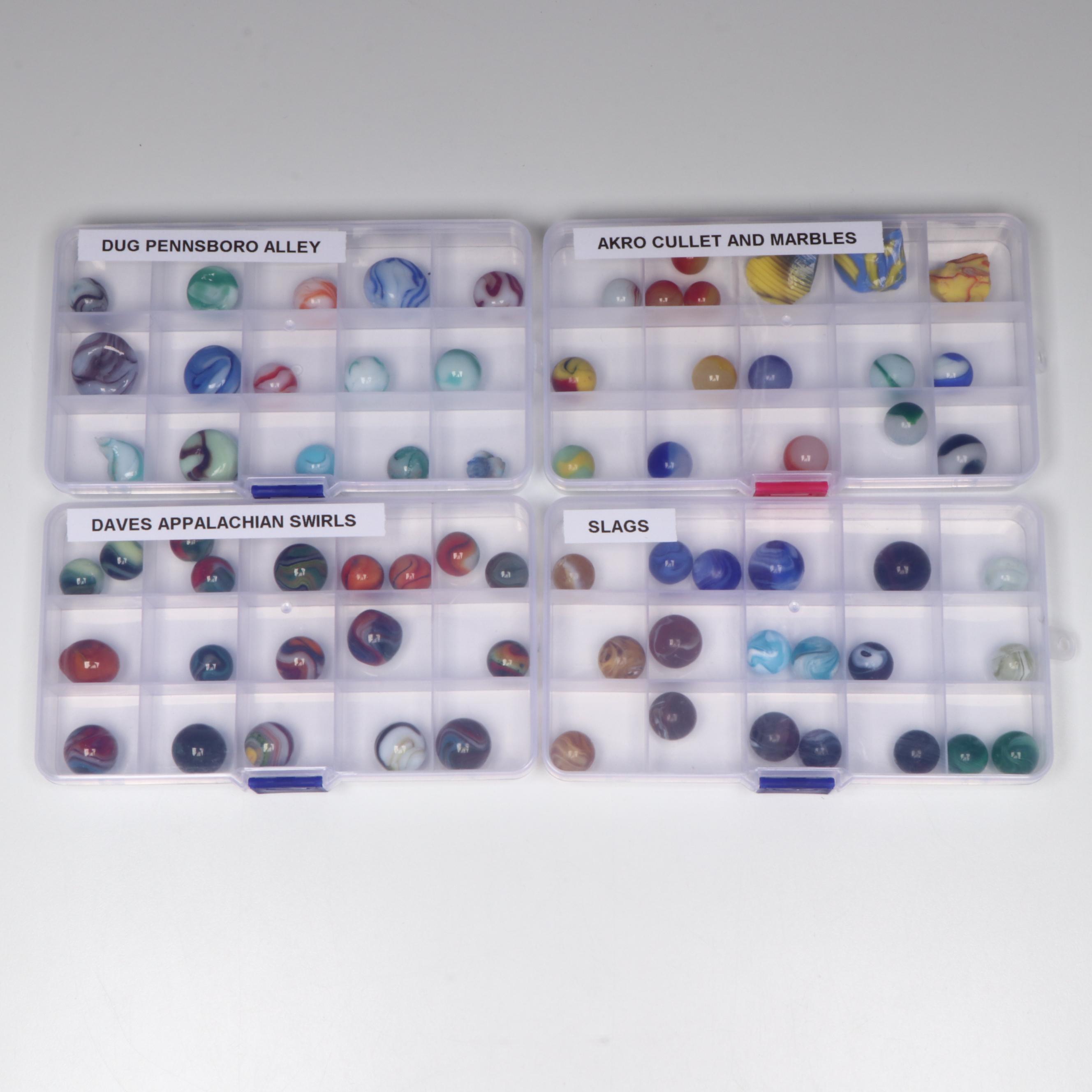 DAS, Alley, Akro and Other Patch, Swirl, Slag, and More Marbles with Dug Marbles