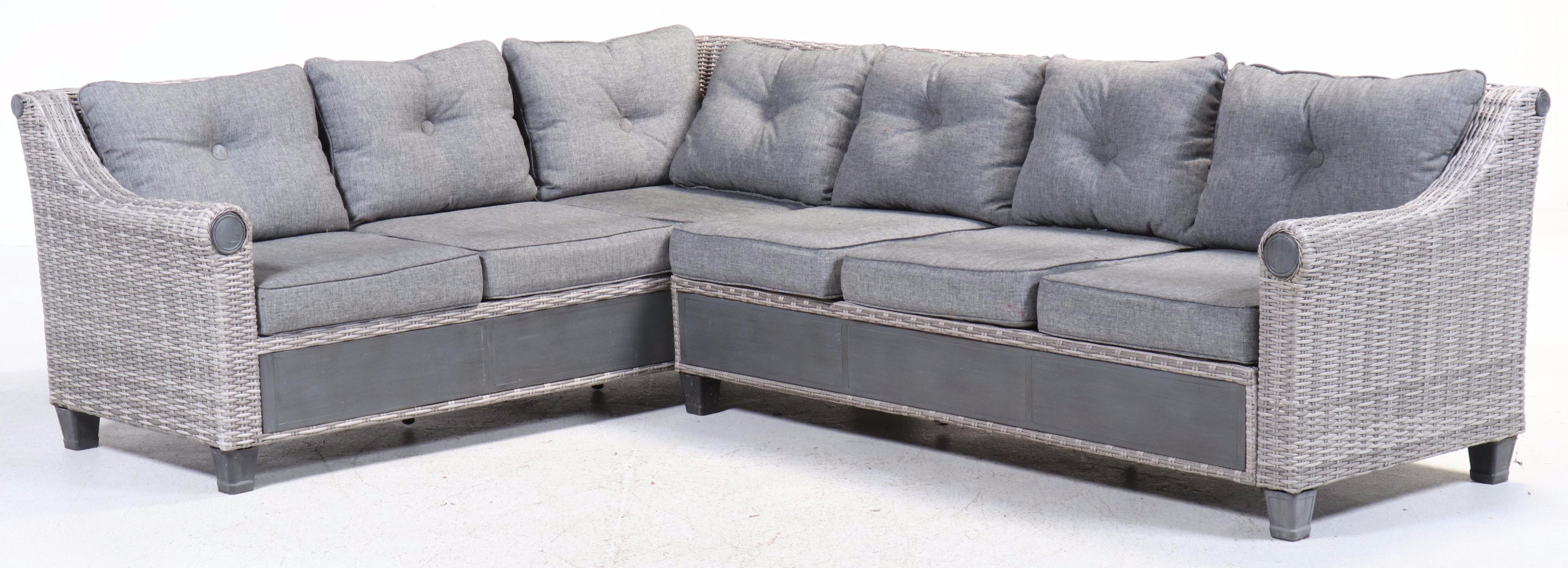 Broyhill Contemporary Resin Wicker Patio Sectional, Coffee Table, and Ottomans