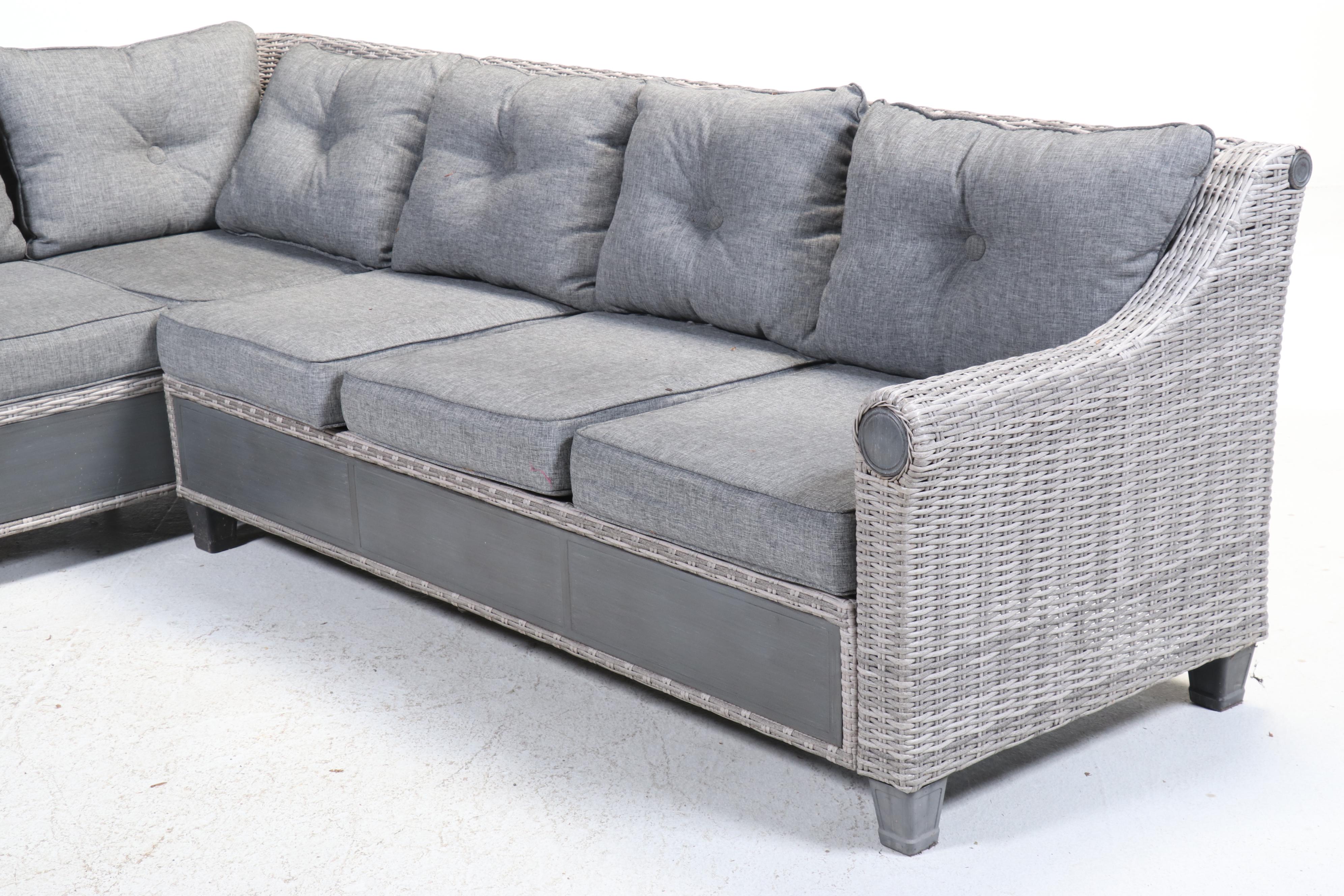 Broyhill Contemporary Resin Wicker Patio Sectional, Coffee Table, and Ottomans