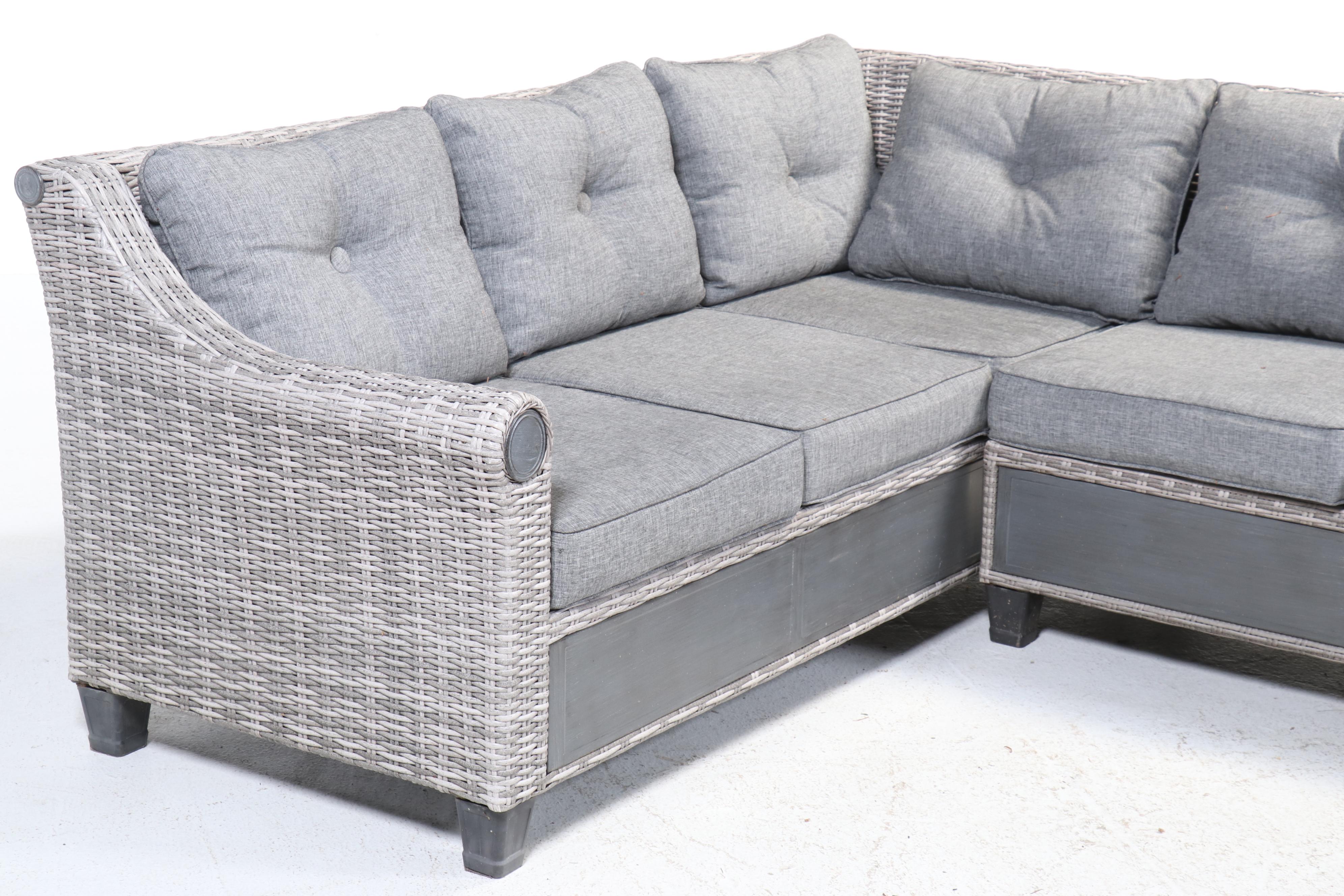 Broyhill Contemporary Resin Wicker Patio Sectional, Coffee Table, and Ottomans