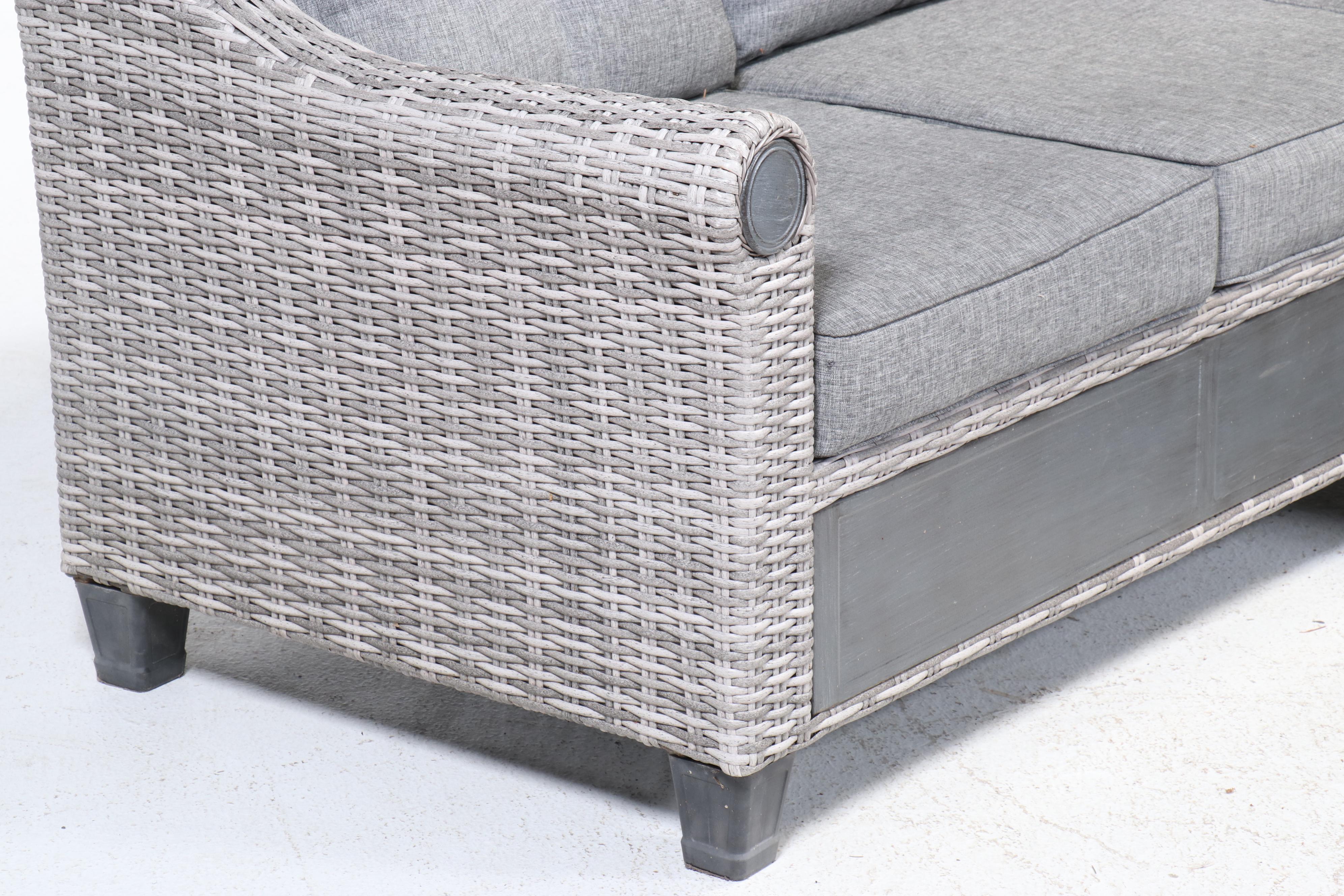 Broyhill Contemporary Resin Wicker Patio Sectional, Coffee Table, and Ottomans