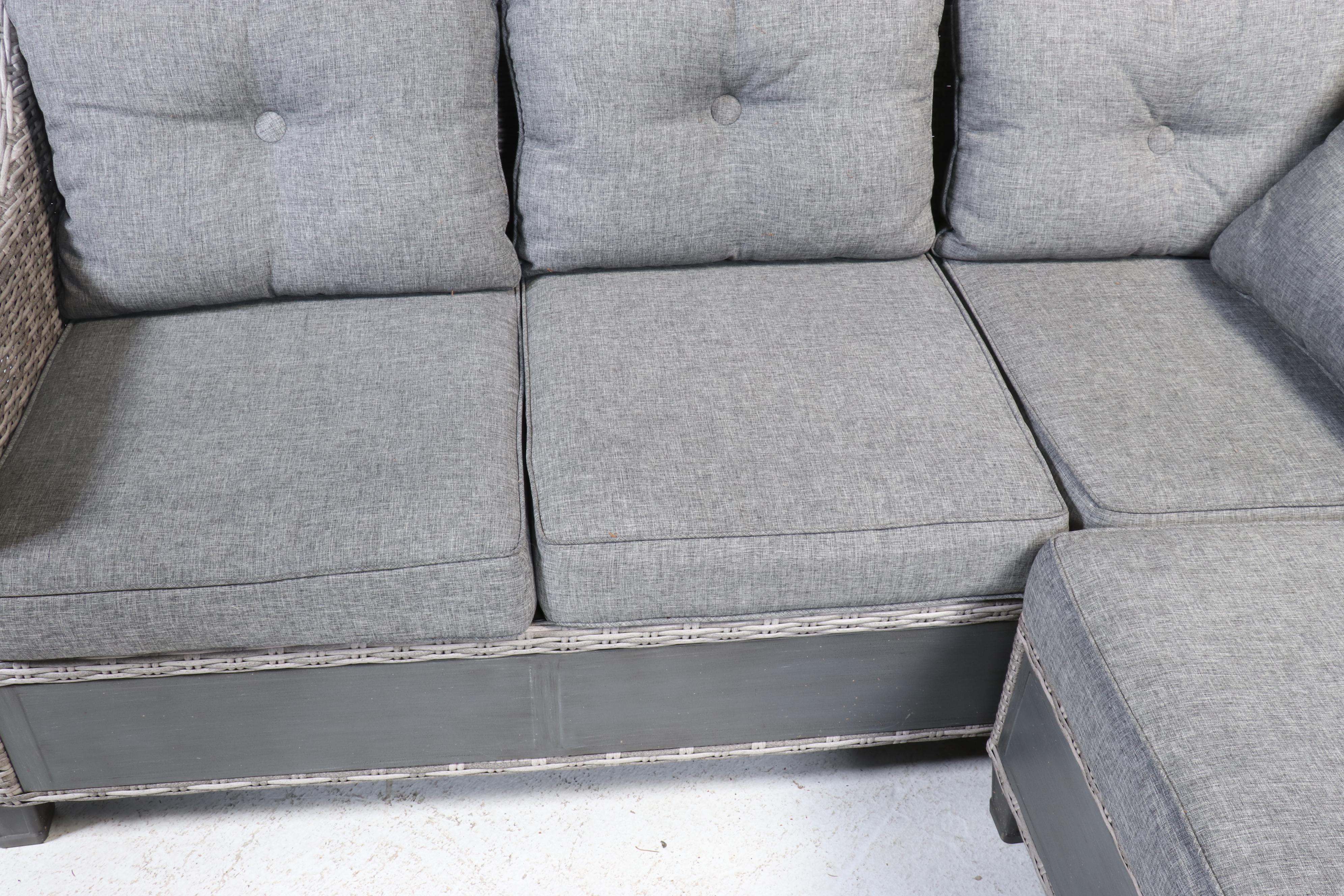 Broyhill Contemporary Resin Wicker Patio Sectional, Coffee Table, and Ottomans