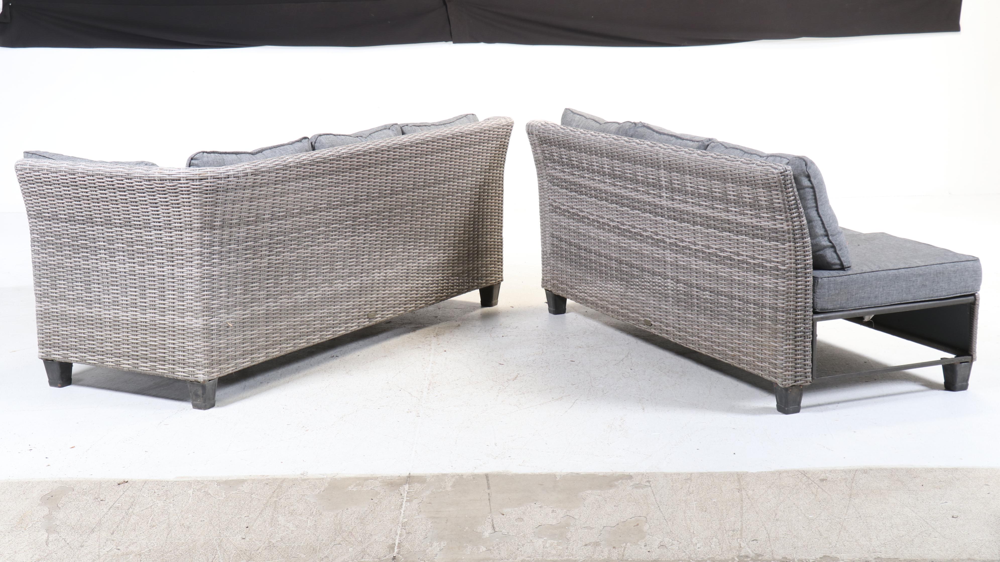 Broyhill Contemporary Resin Wicker Patio Sectional, Coffee Table, and Ottomans