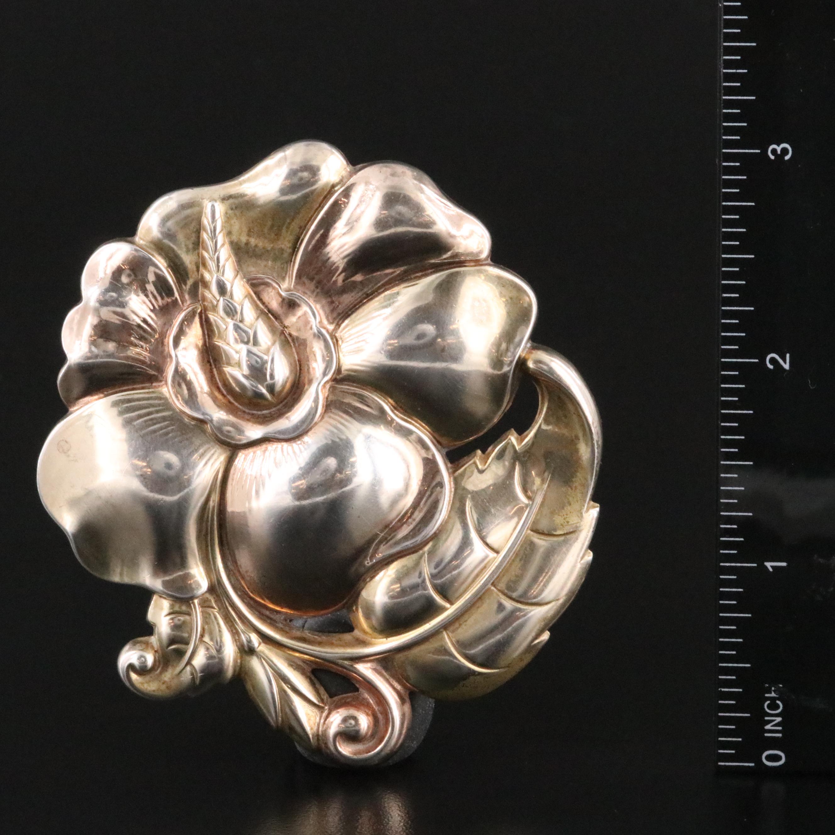 Vintage Sterling Hibiscus Brooch
