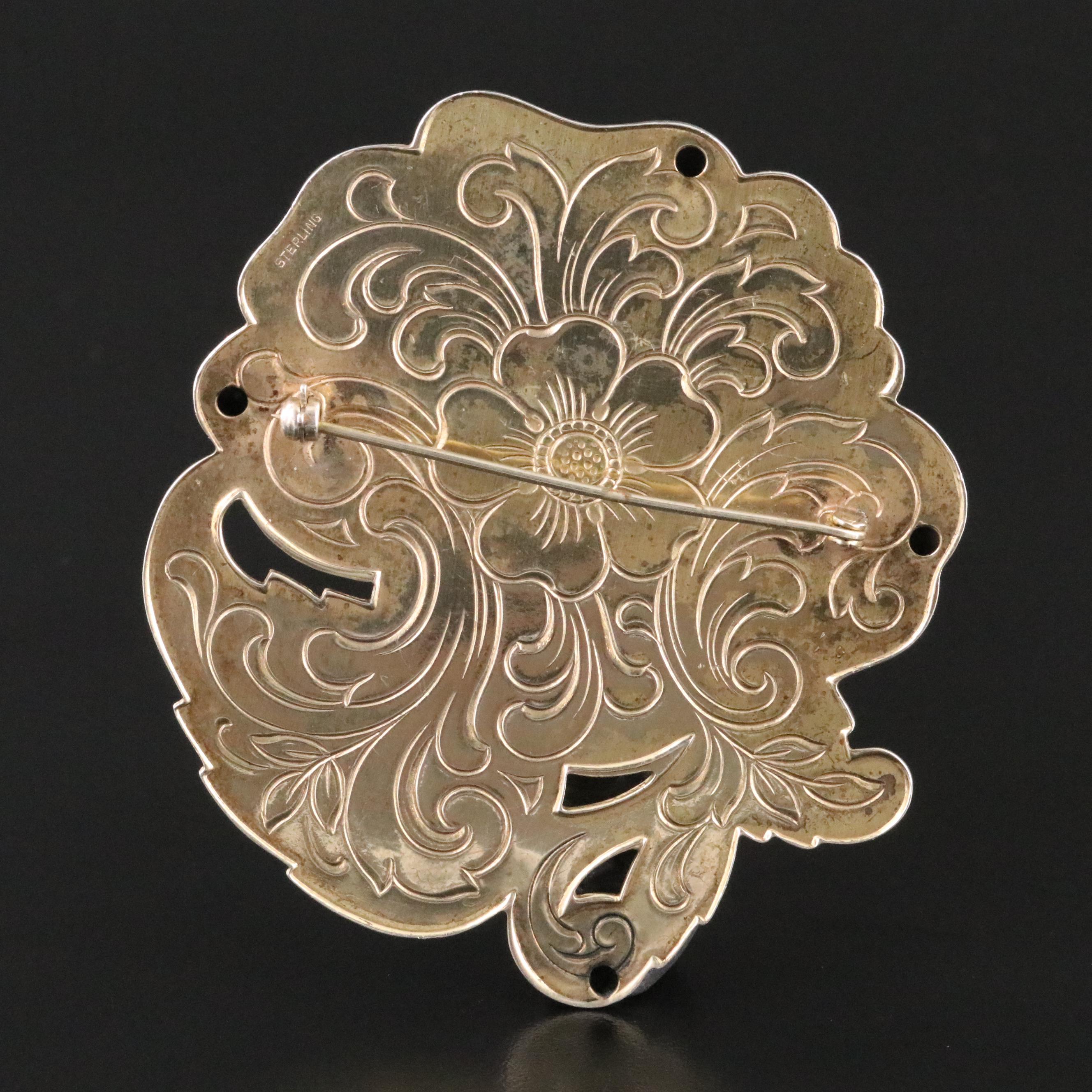 Vintage Sterling Hibiscus Brooch