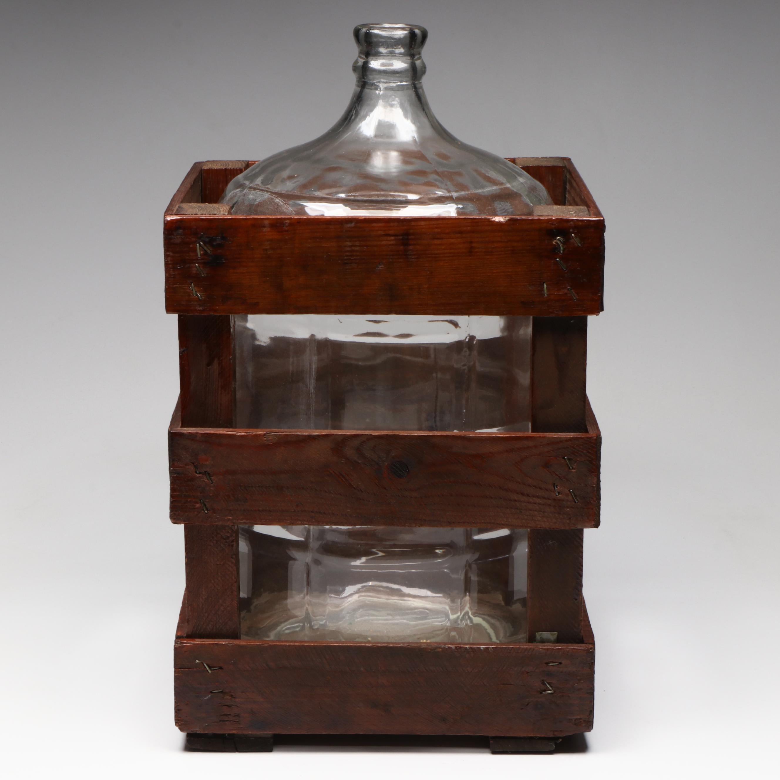 Crisa Glass Carboy Bottle in Wooden Storage Crate