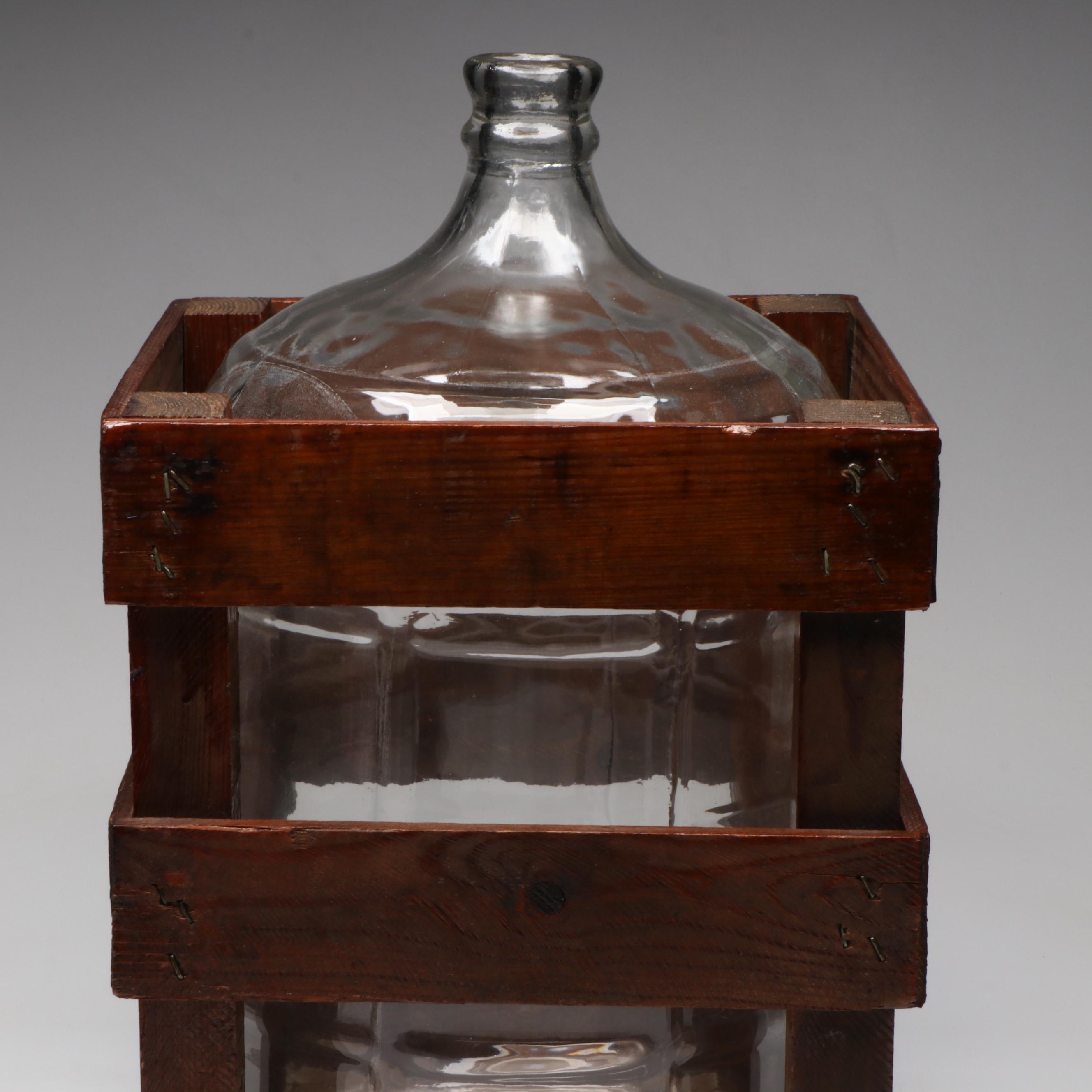 Crisa Glass Carboy Bottle in Wooden Storage Crate