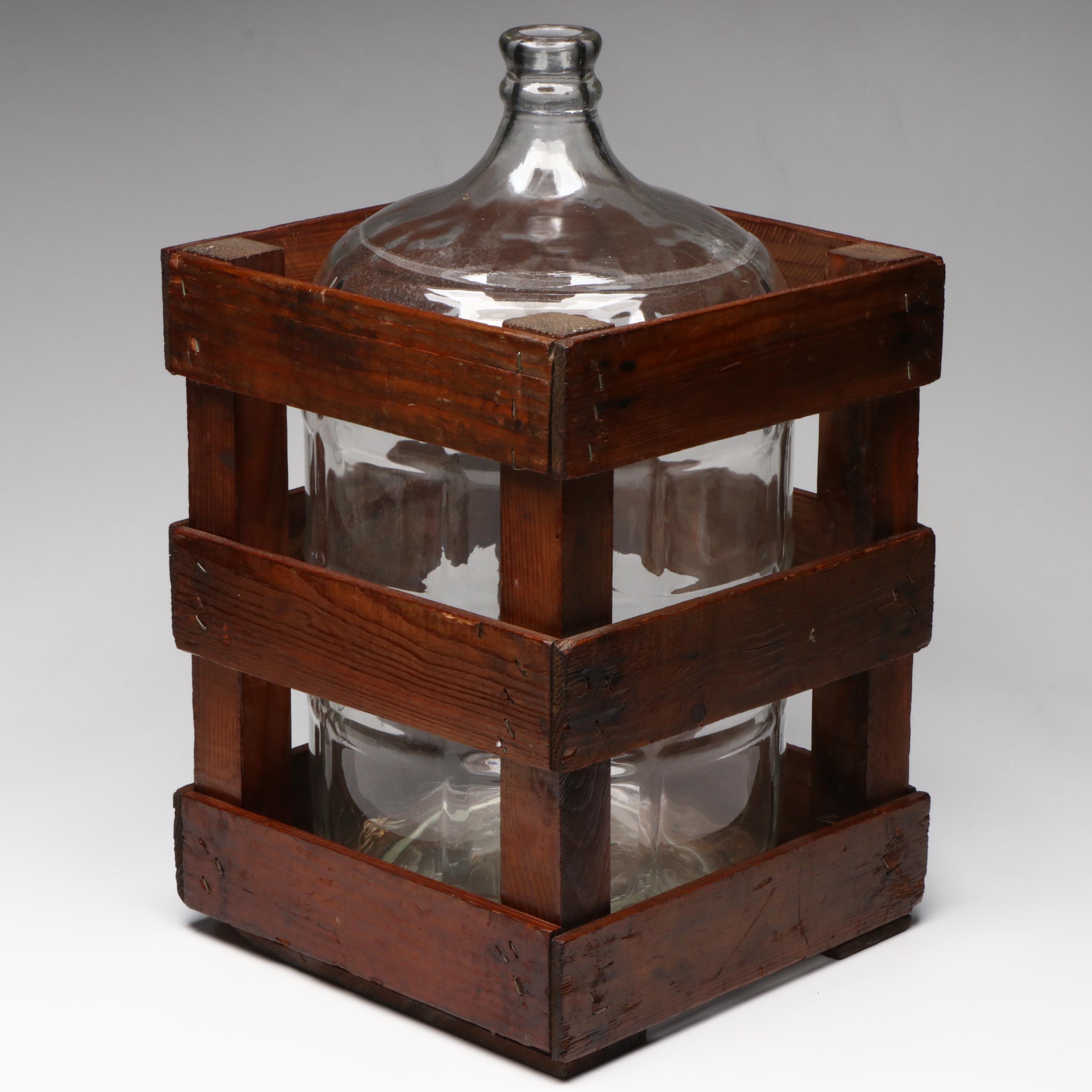 Crisa Glass Carboy Bottle in Wooden Storage Crate