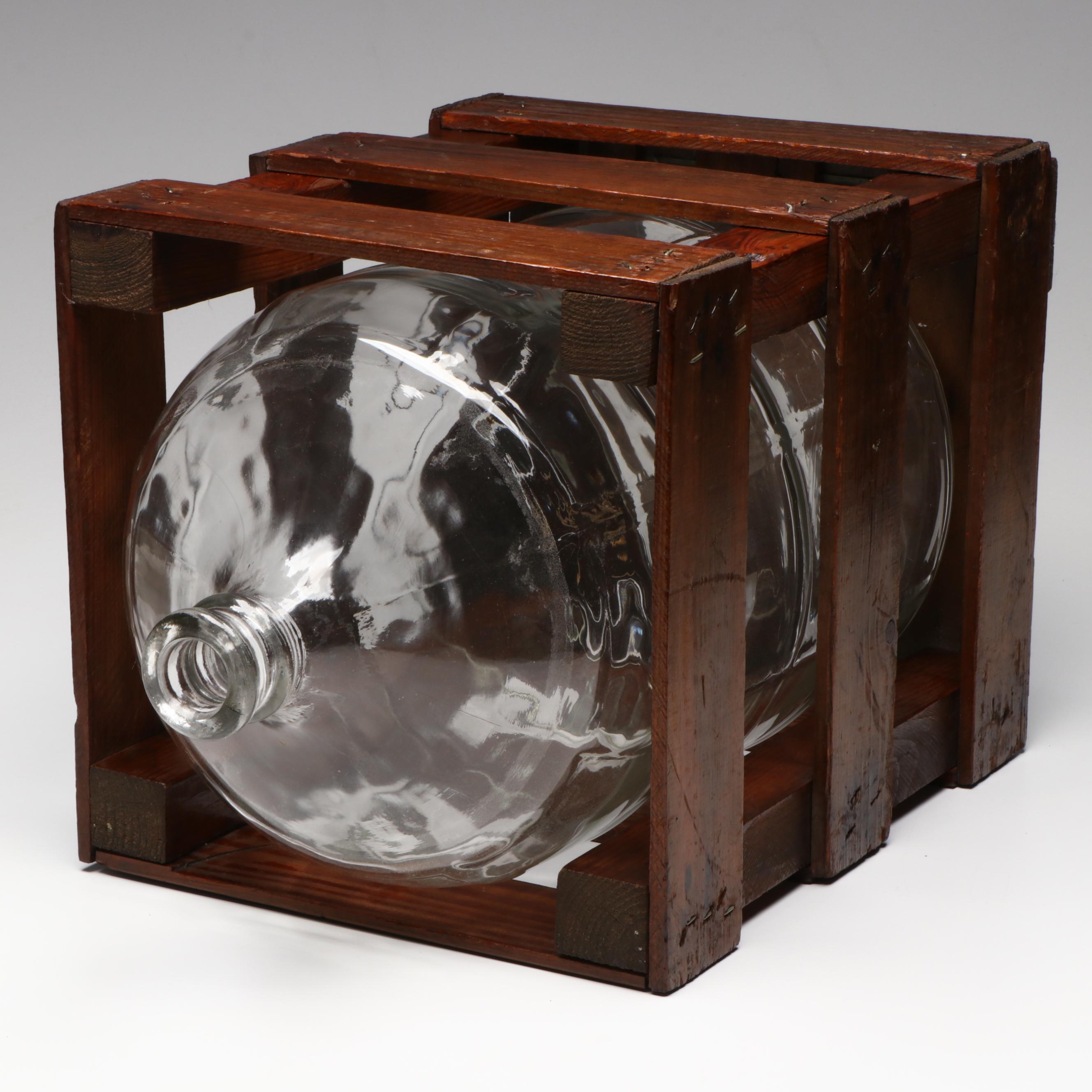 Crisa Glass Carboy Bottle in Wooden Storage Crate