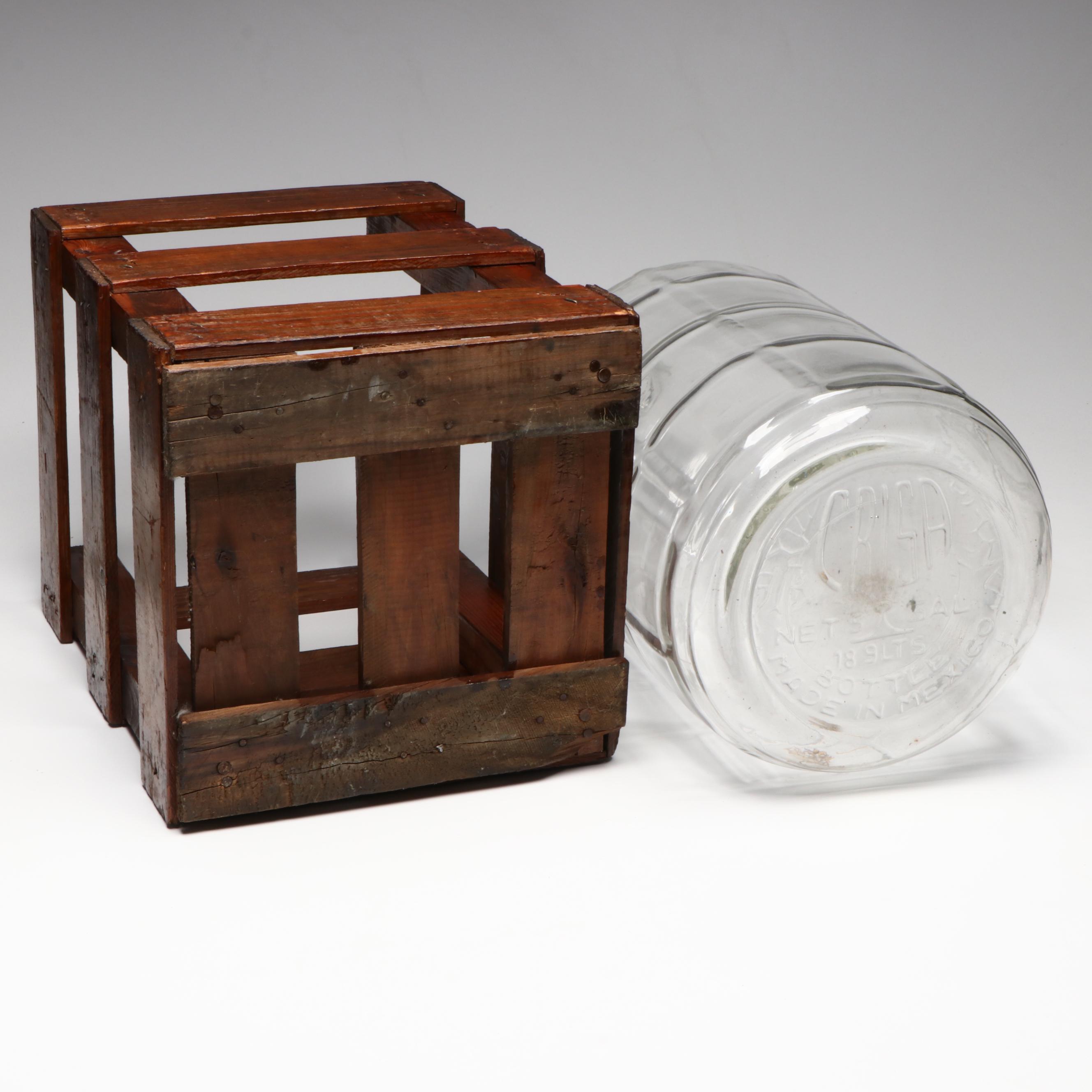 Crisa Glass Carboy Bottle in Wooden Storage Crate