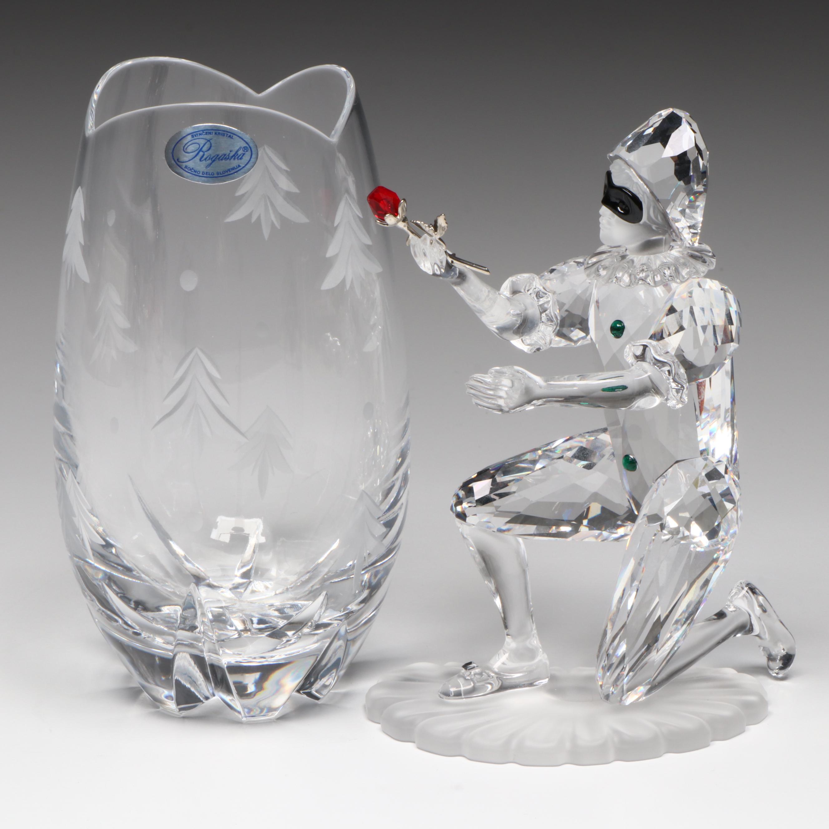 Swarovski Masquerade "Harlequin" Figurine with Rogaška Crystal Vase
