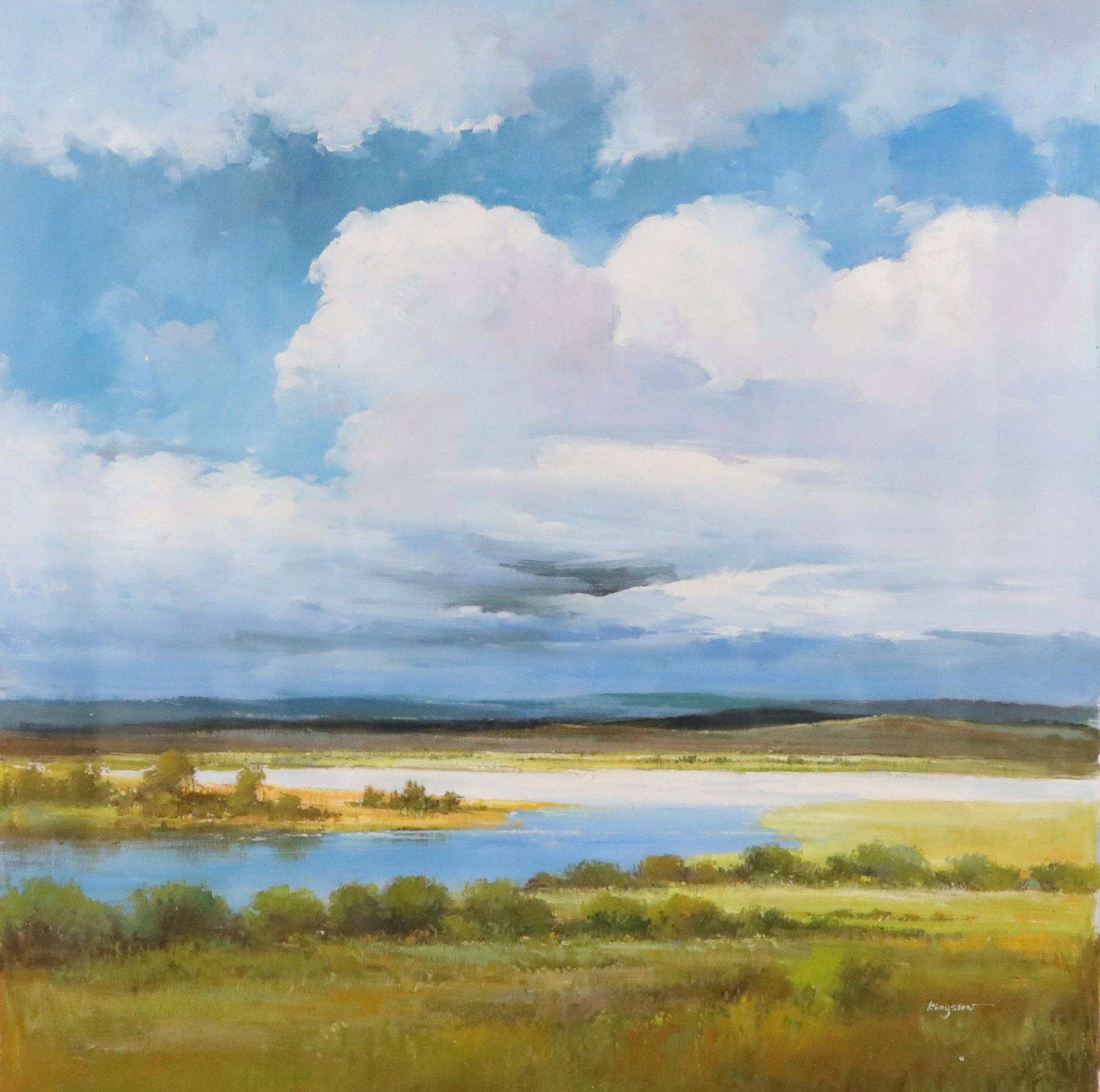 Kingston Pond Landscape Oil Painting, 21st Century