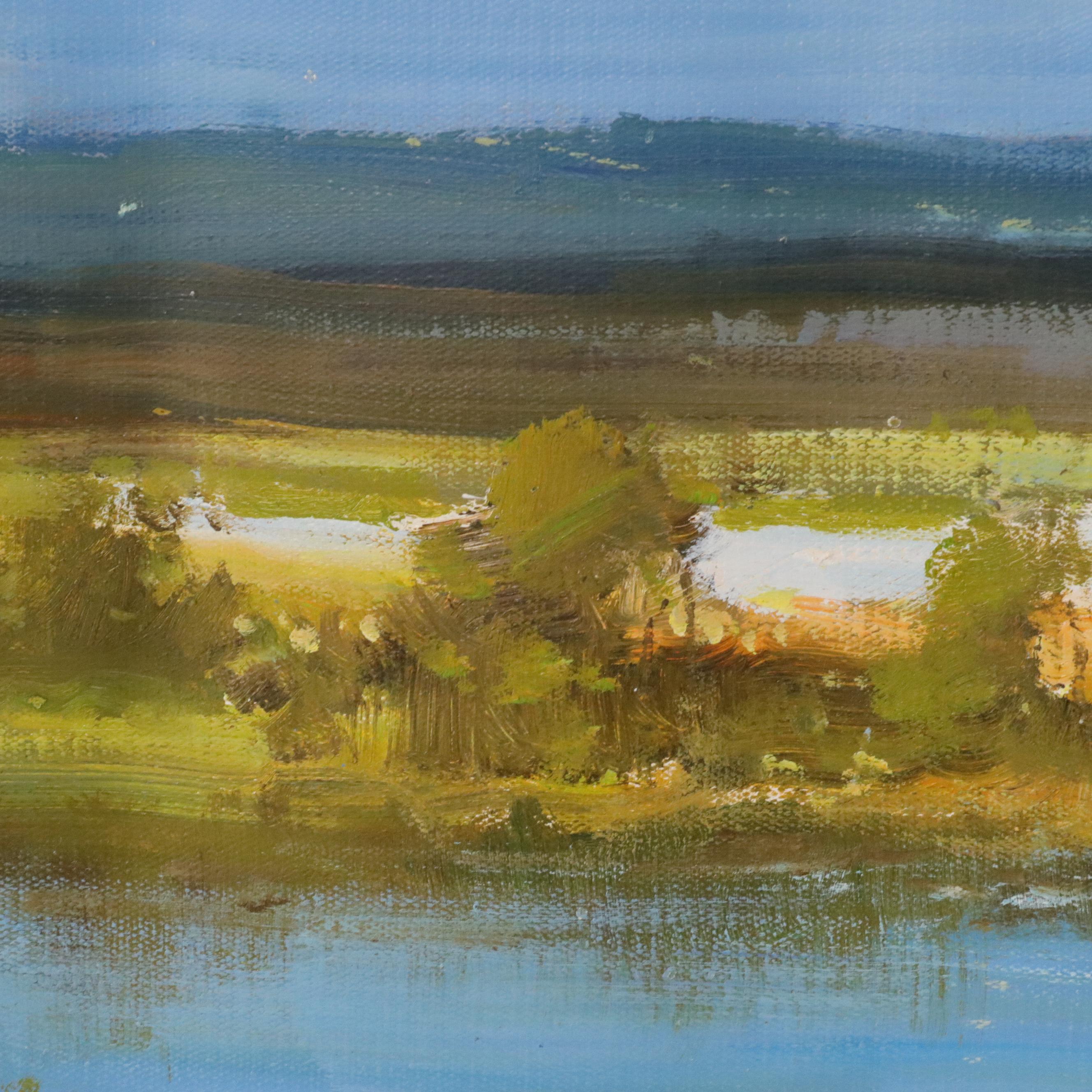 Kingston Pond Landscape Oil Painting, 21st Century