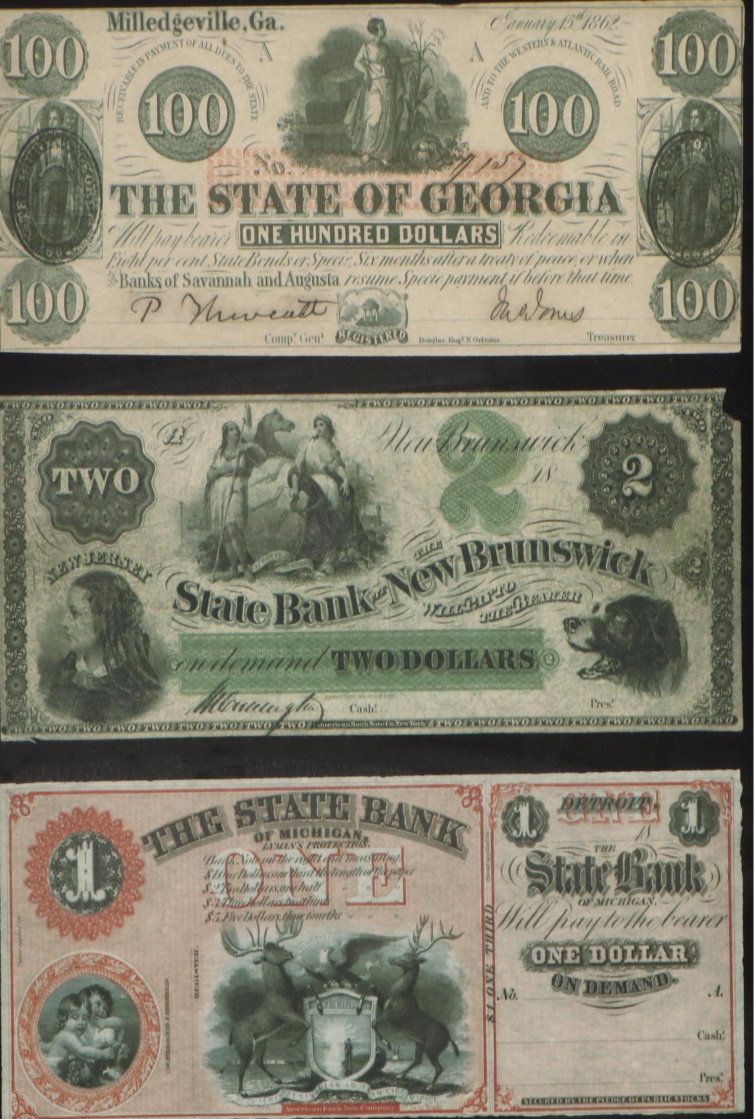 Framed Reproduction Prints of U.S and Candadian State Currencies