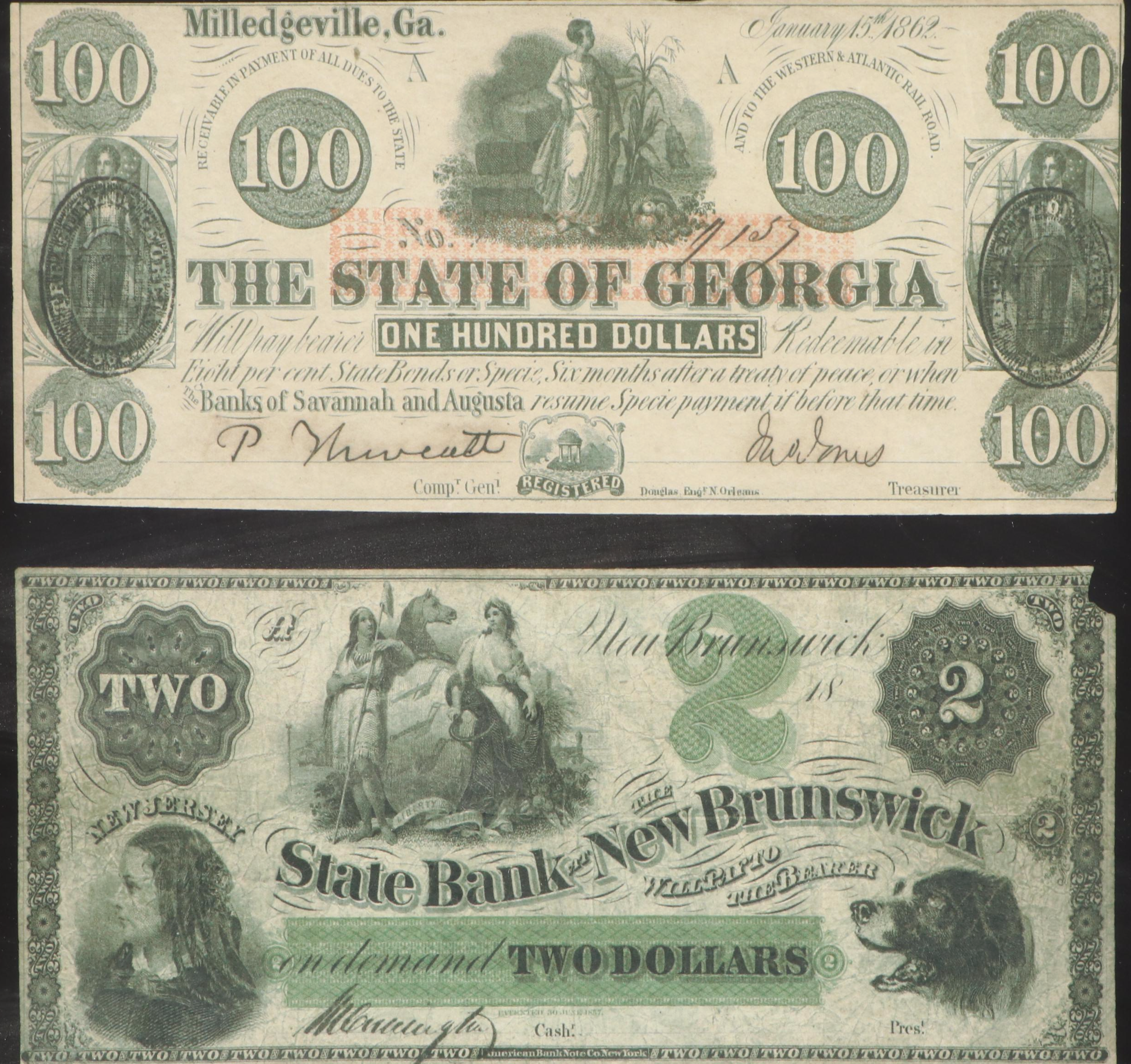 Framed Reproduction Prints of U.S and Candadian State Currencies