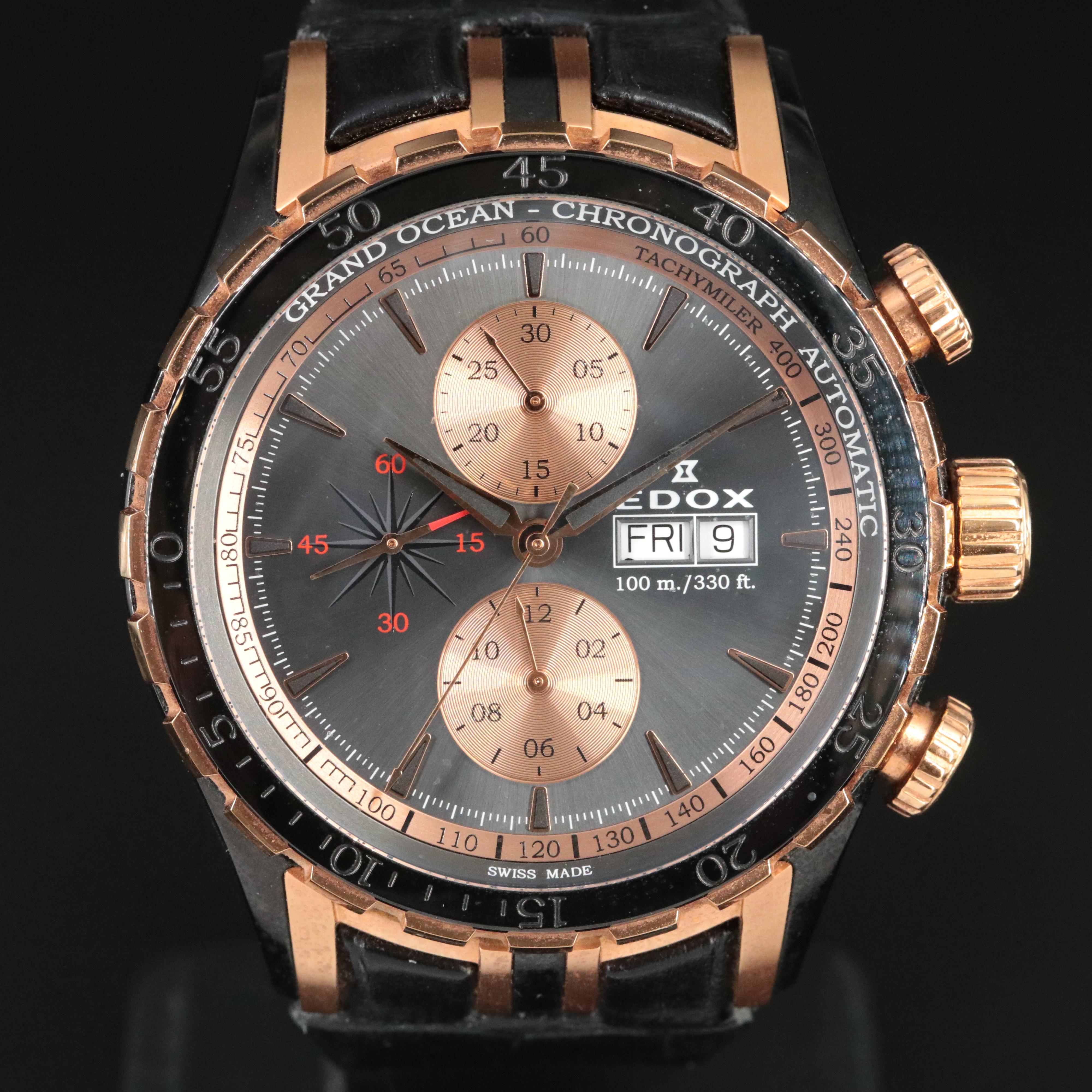 Edox Grand Ocean Chronograph Grey 48mm PVD Steel Automatic Watch