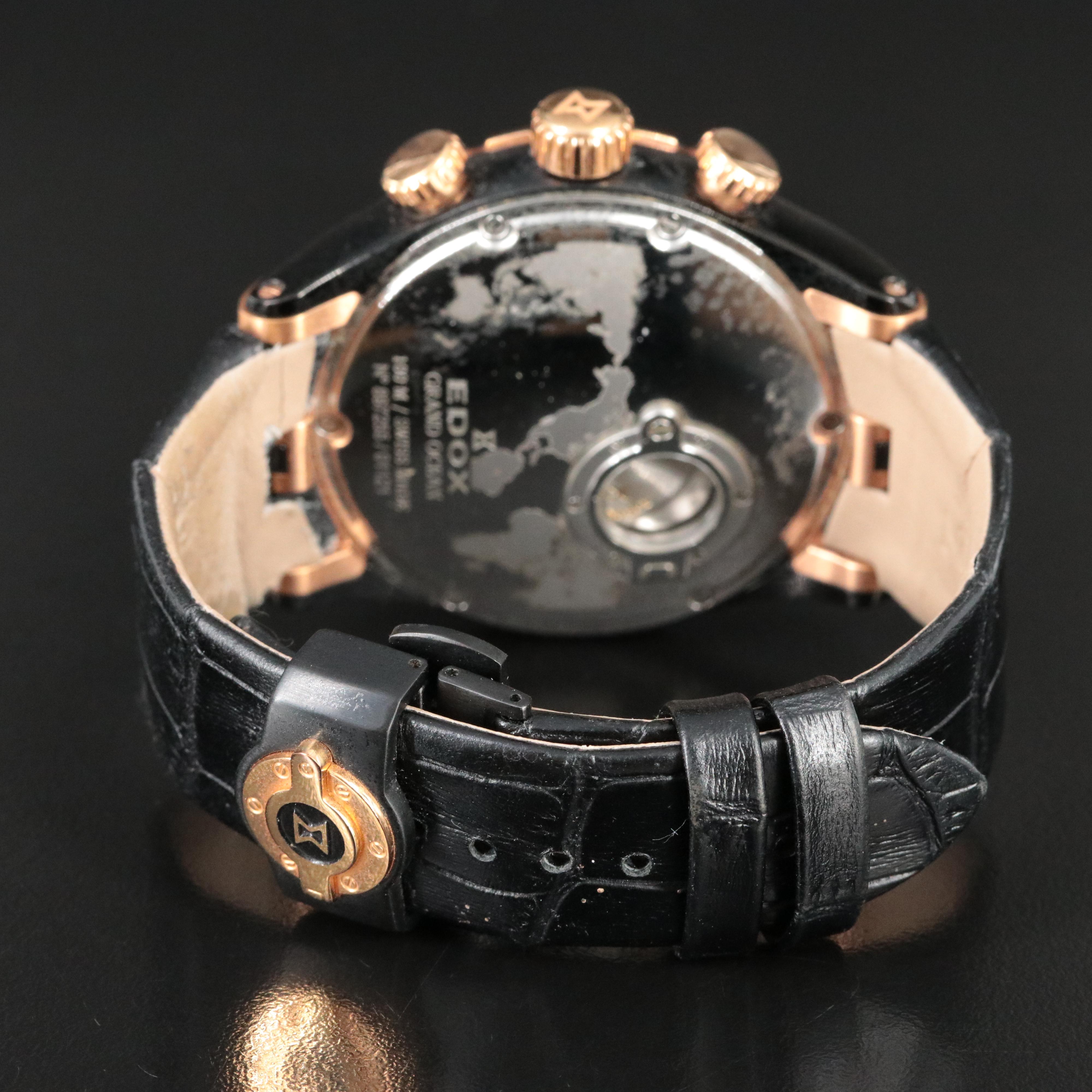 Edox Grand Ocean Chronograph Grey 48mm PVD Steel Automatic Watch