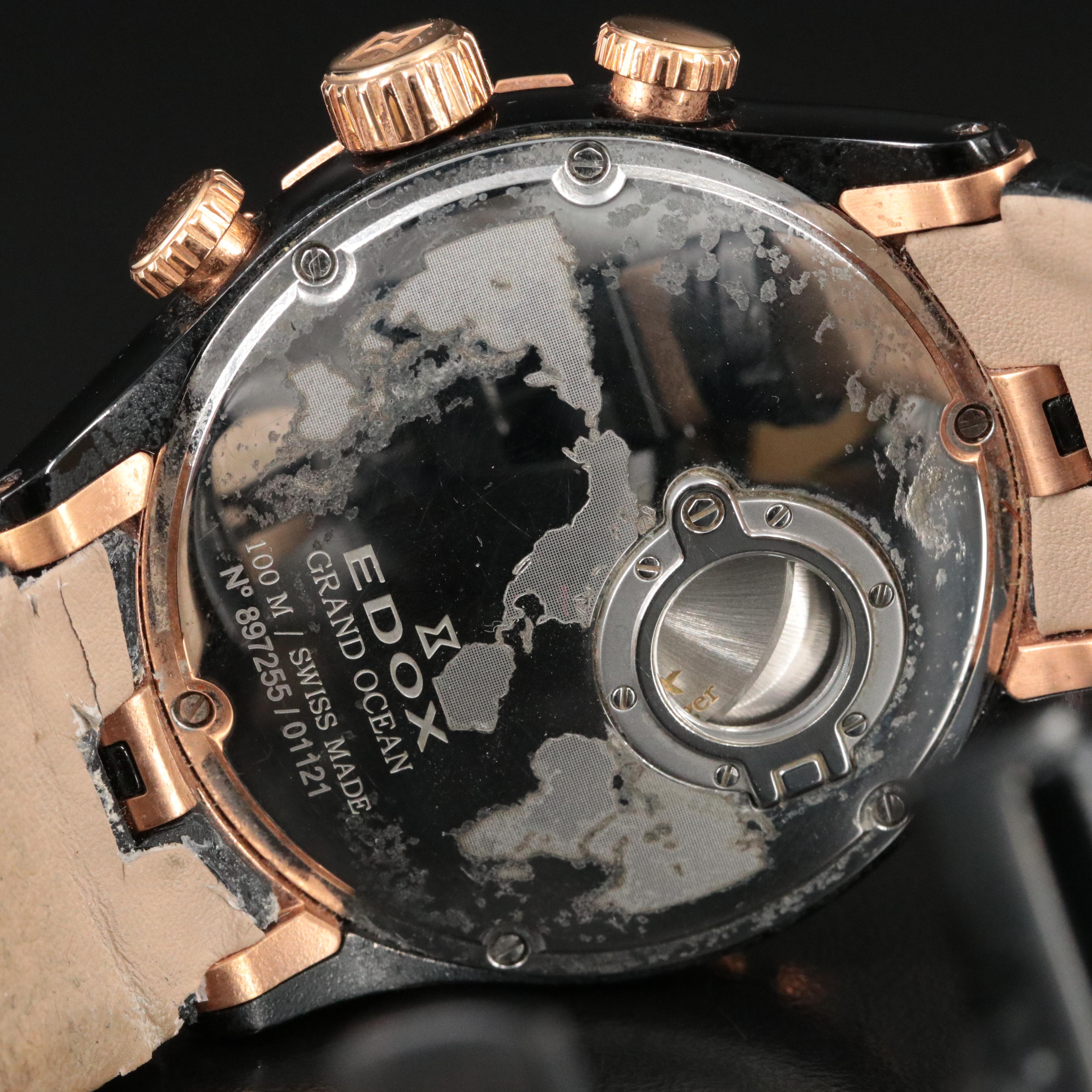 Edox Grand Ocean Chronograph Grey 48mm PVD Steel Automatic Watch