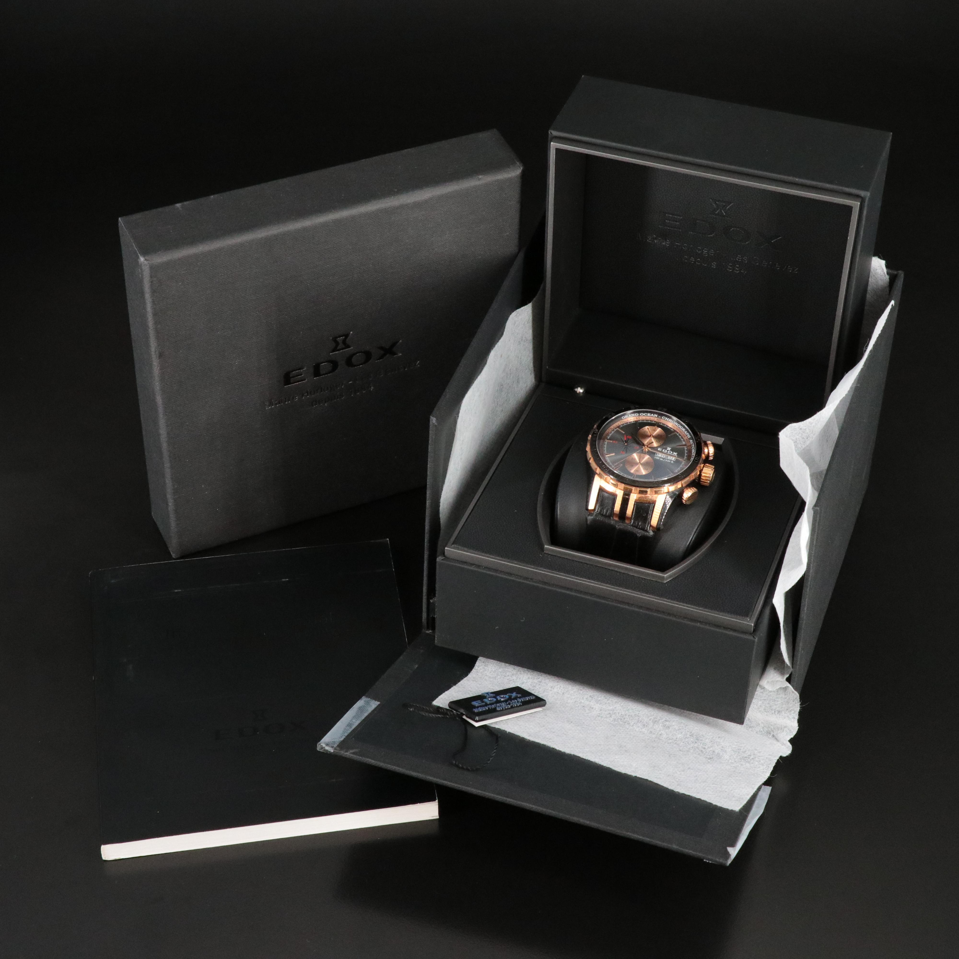 Edox Grand Ocean Chronograph Grey 48mm PVD Steel Automatic Watch