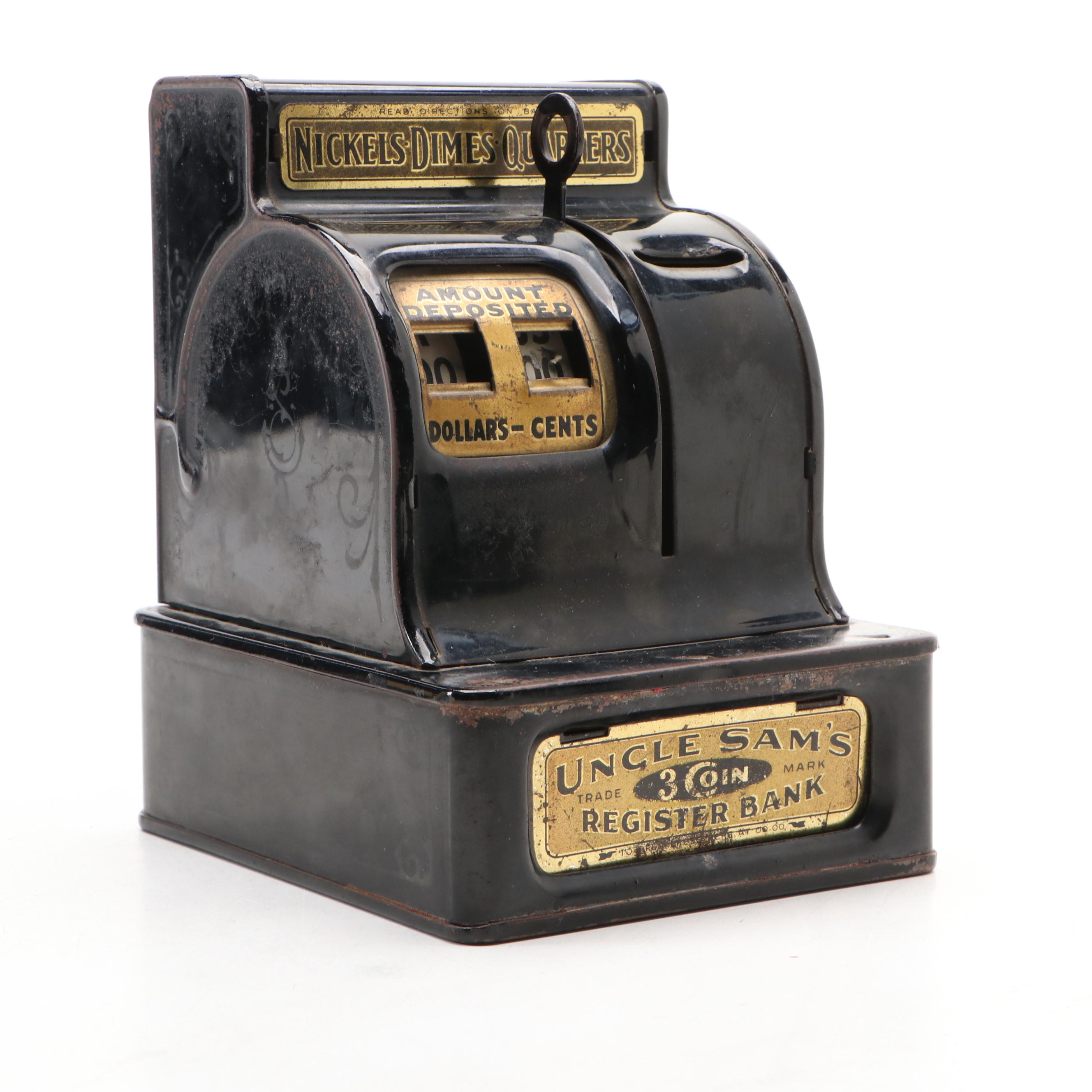 Durable Toy "Uncle Sam's Three Coin Cash Register" Still Bank