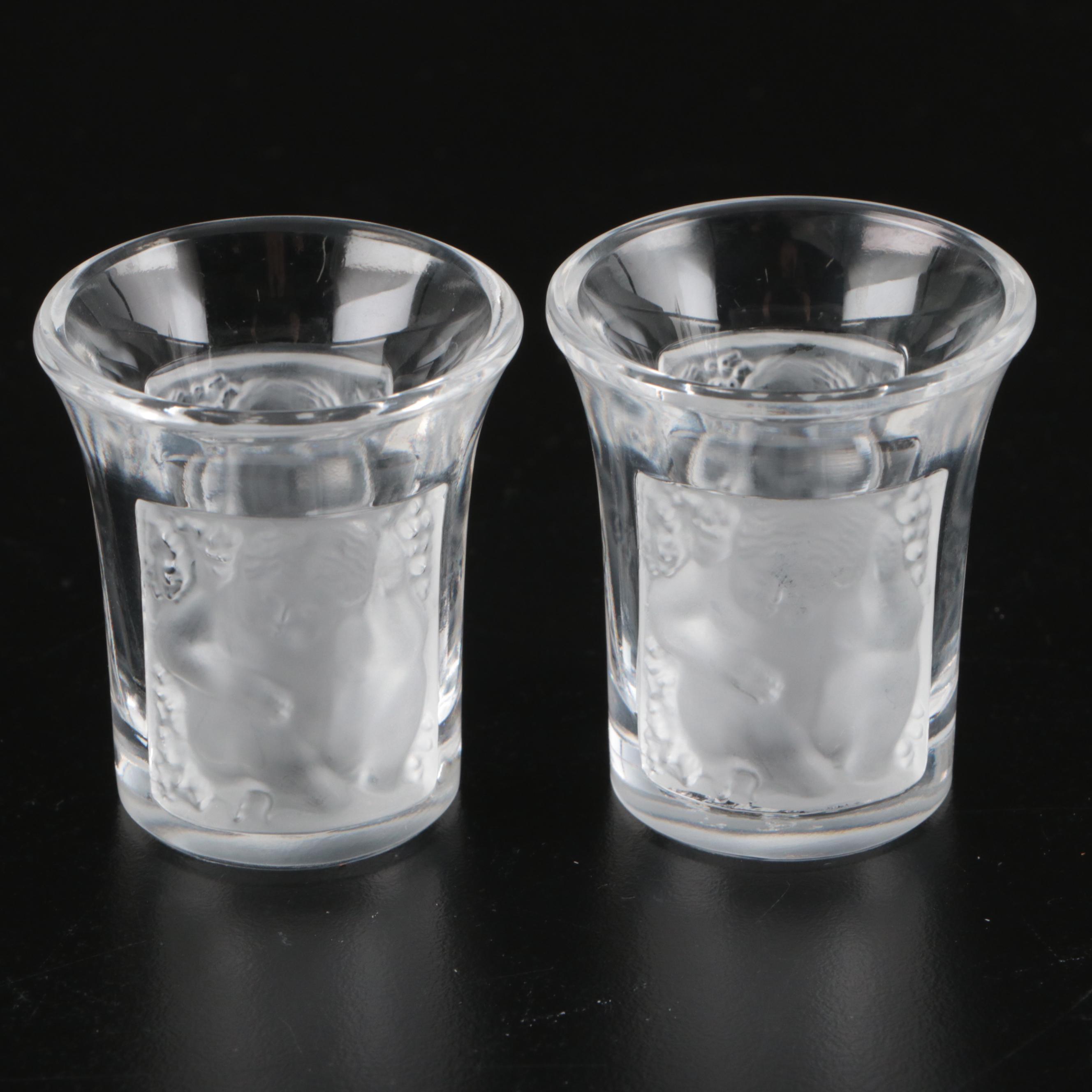 Waterford "Lismore" Cordial Cups, Lalique Crystal Cups, and Crystal Decanter