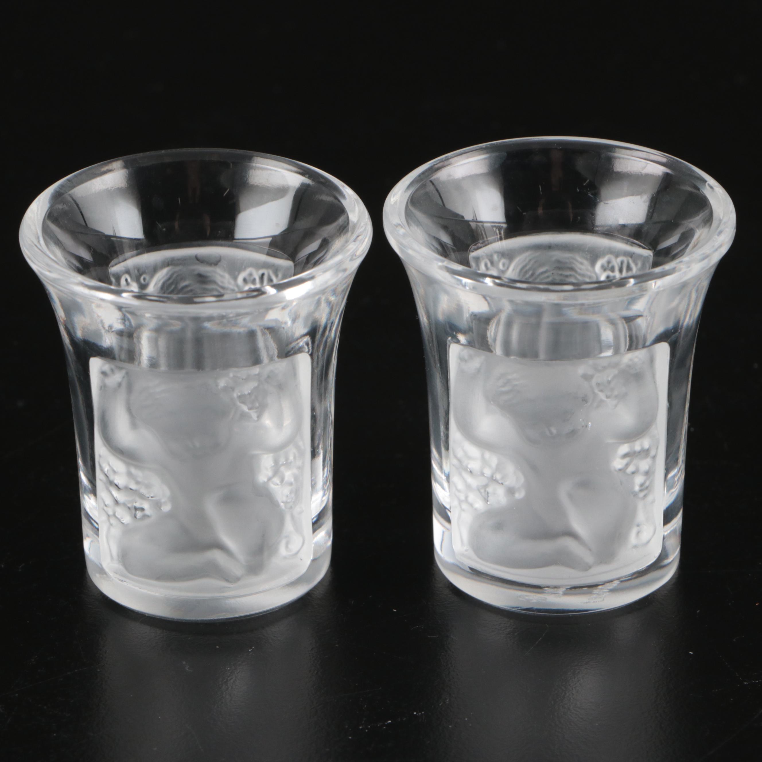 Waterford "Lismore" Cordial Cups, Lalique Crystal Cups, and Crystal Decanter