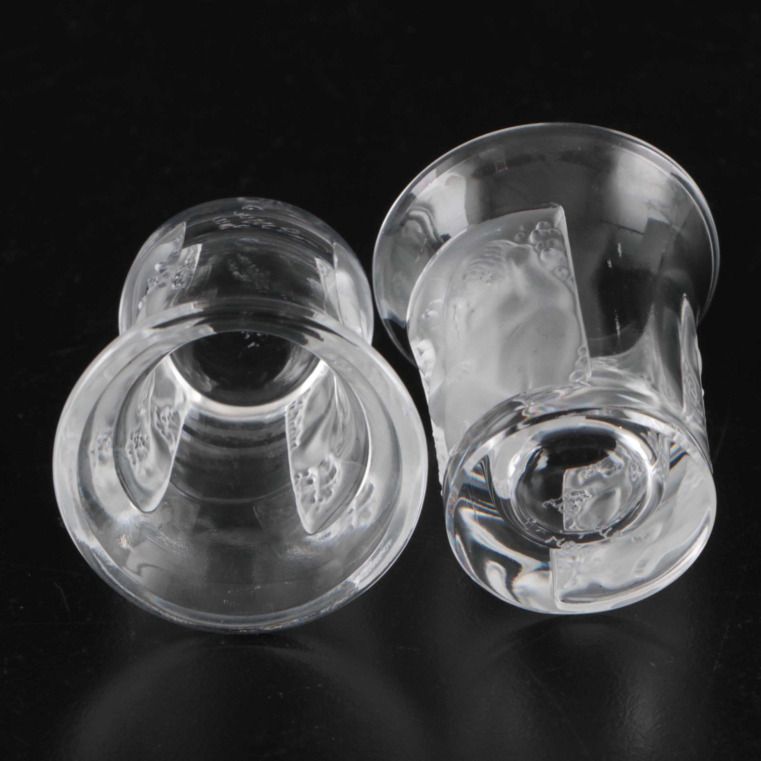 Waterford "Lismore" Cordial Cups, Lalique Crystal Cups, and Crystal Decanter