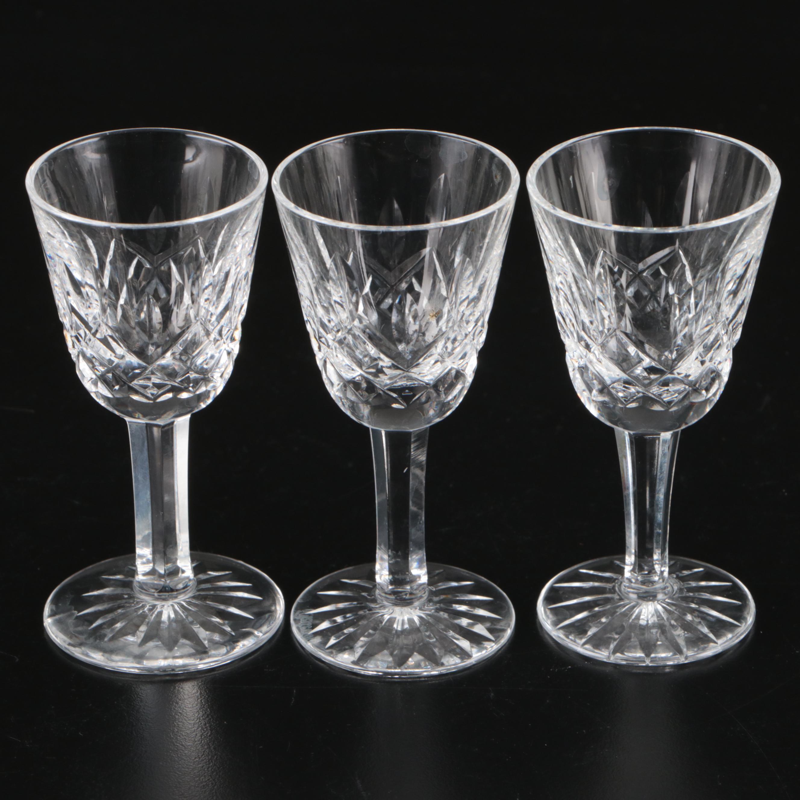 Waterford "Lismore" Cordial Cups, Lalique Crystal Cups, and Crystal Decanter