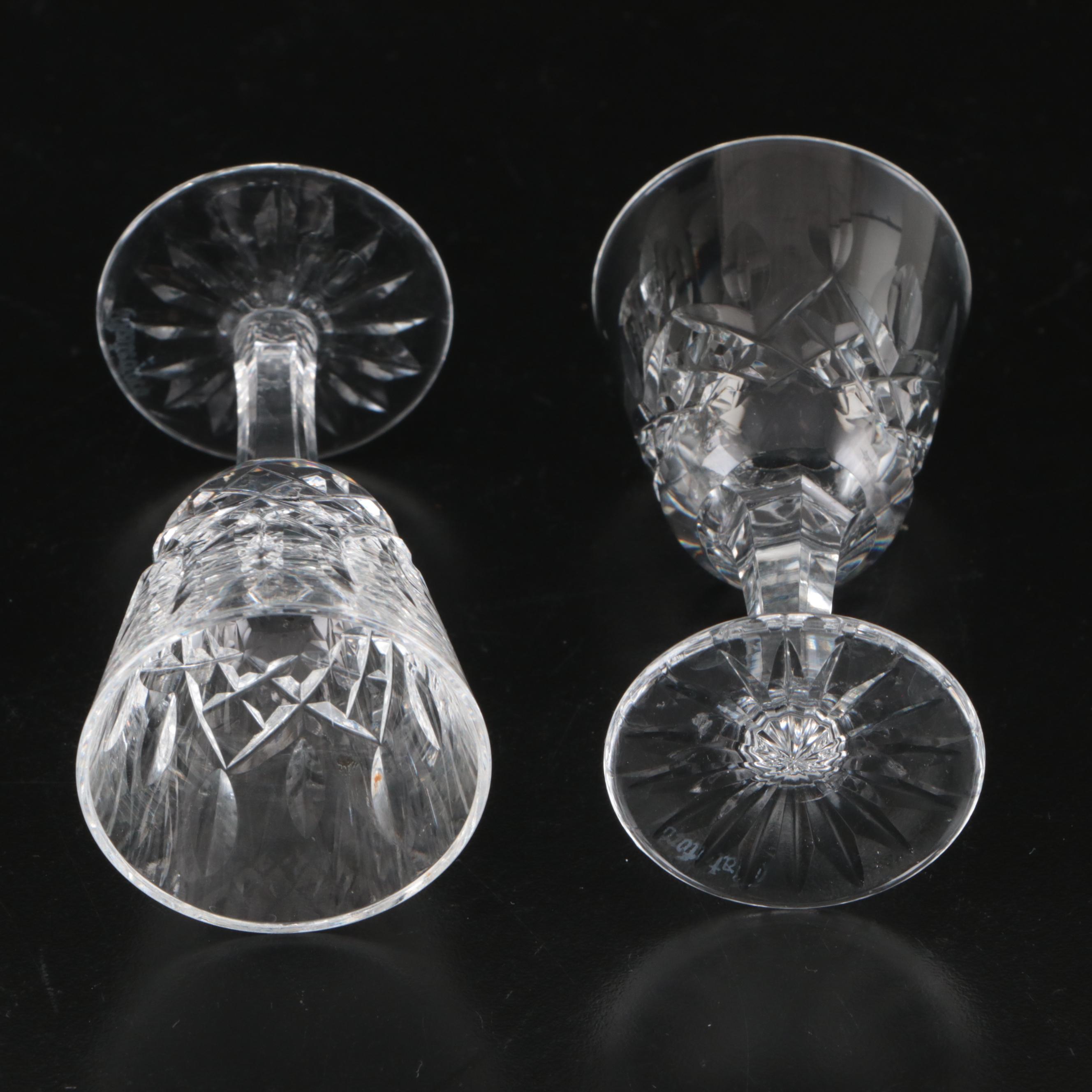 Waterford "Lismore" Cordial Cups, Lalique Crystal Cups, and Crystal Decanter