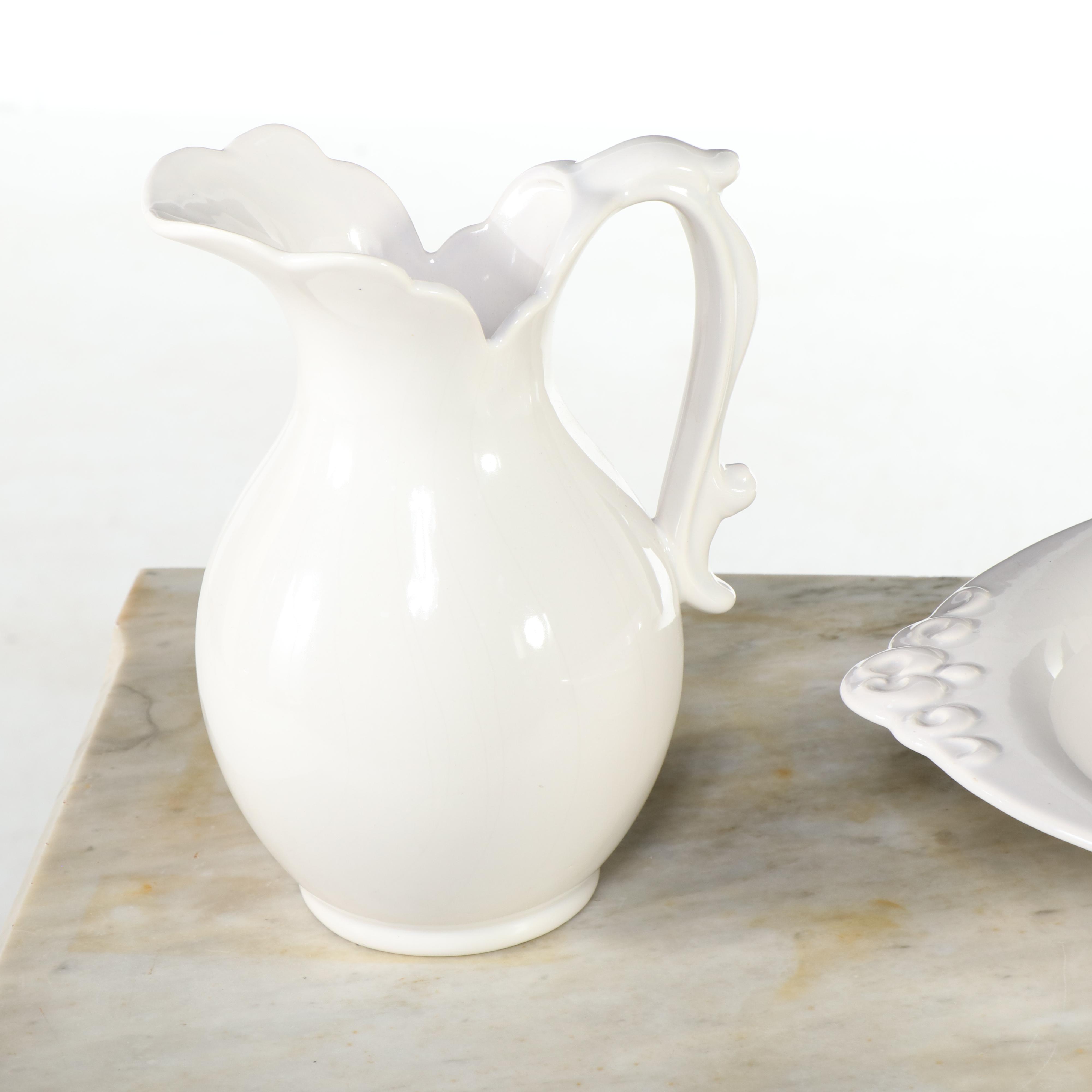 Victorian Marble Top Washstand with Haeger Ceramic Pitcher and Basin