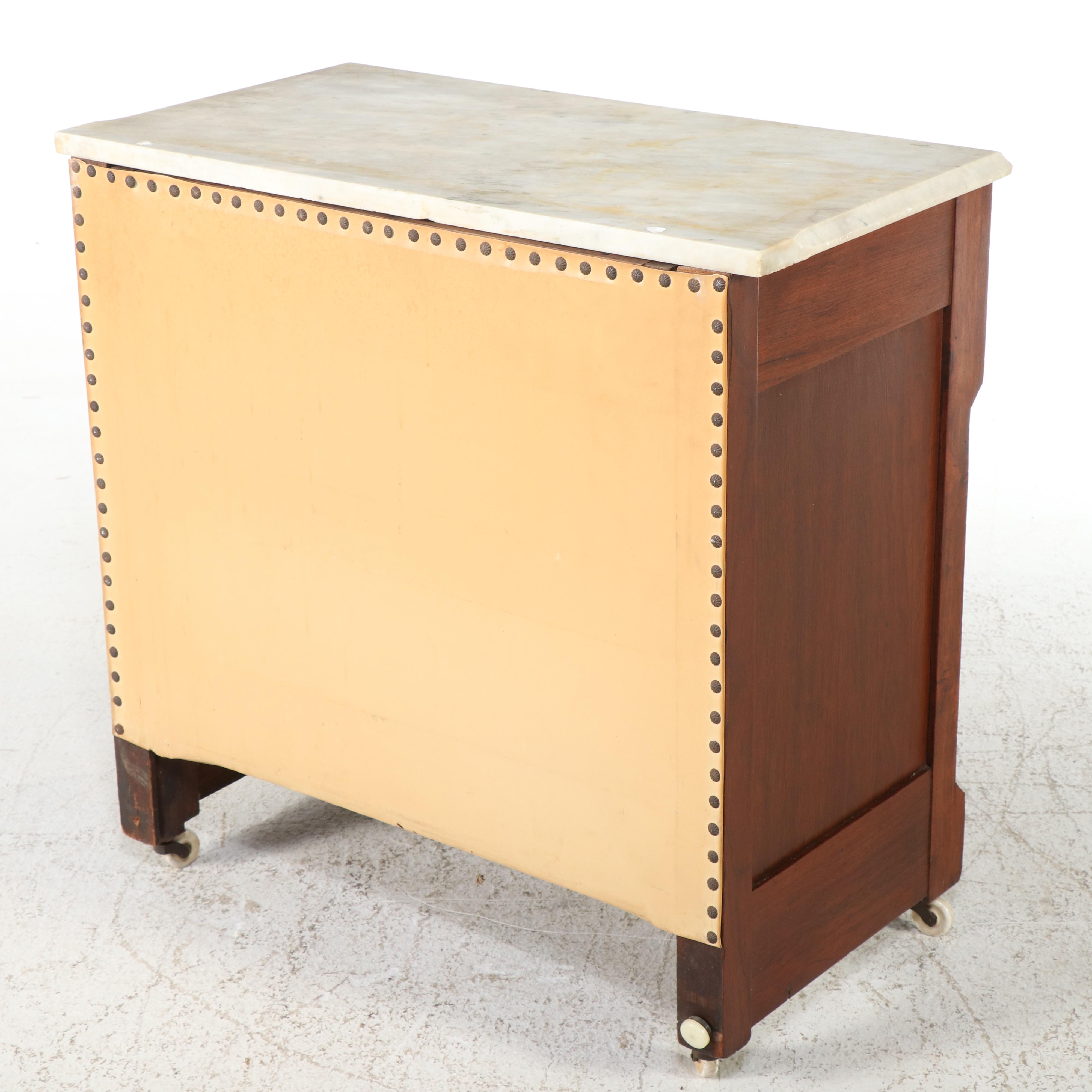 Victorian Marble Top Washstand with Haeger Ceramic Pitcher and Basin