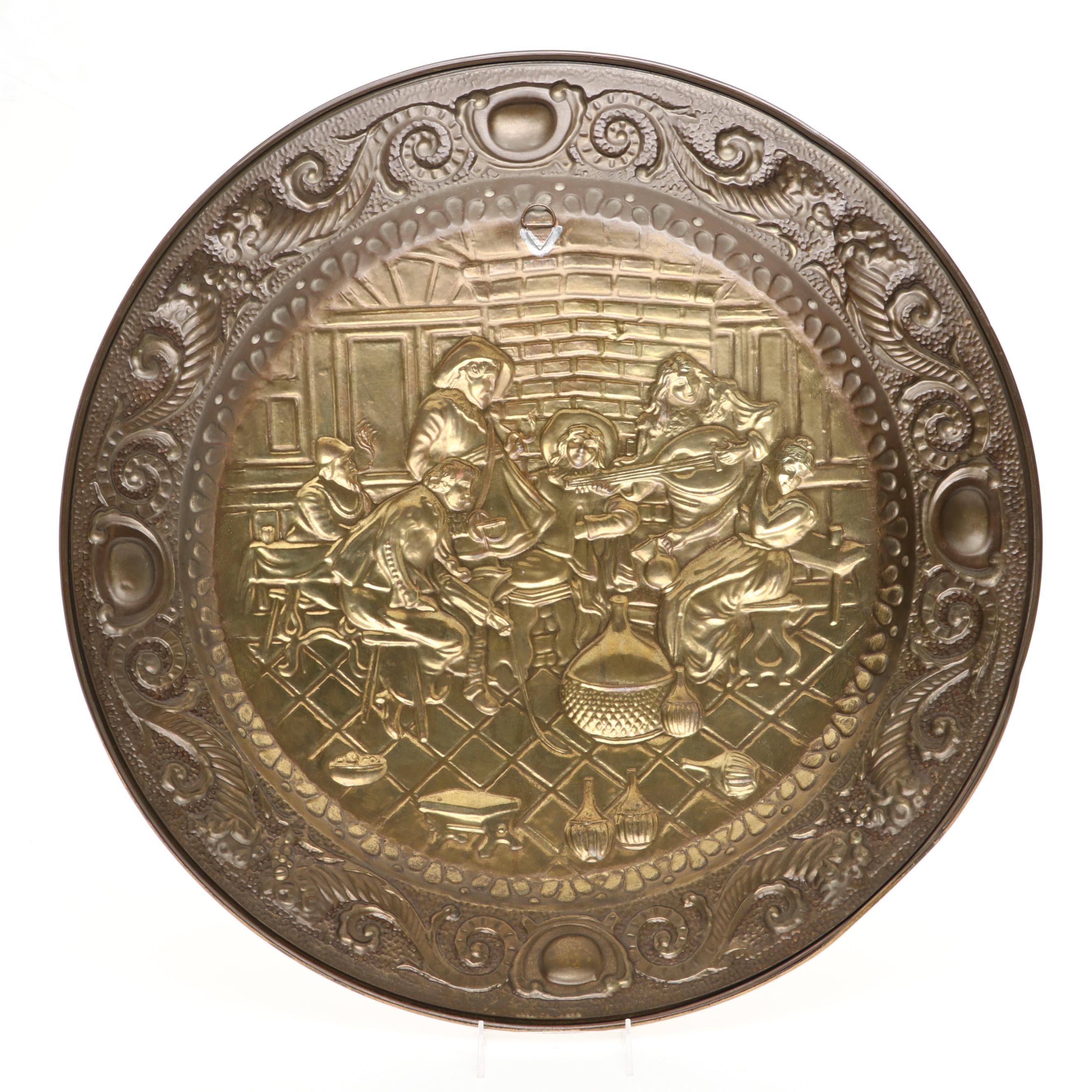 Lombard English Embossed Brass Tavern Scene Wall Hanging