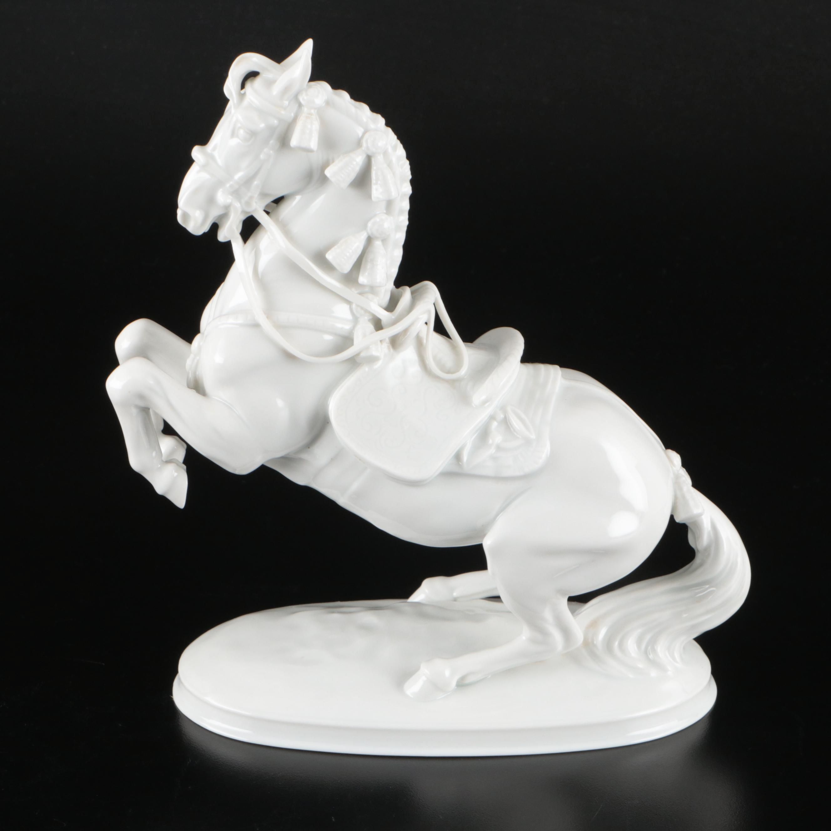 Viennese Porcelain Lippizaner in Levade Figurine