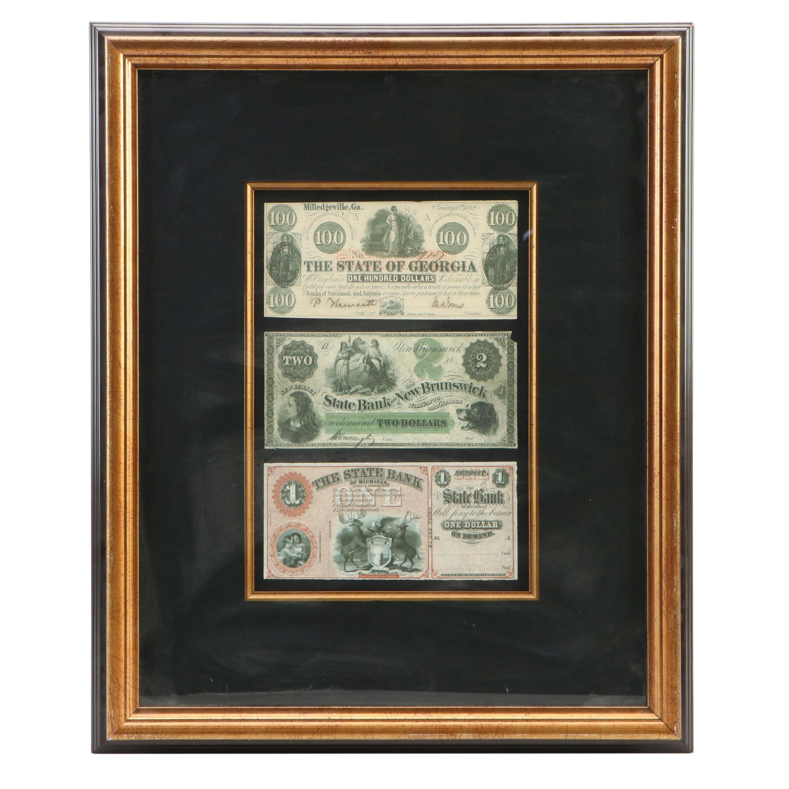 Framed Reproduction Prints of U.S and Candadian State Currencies