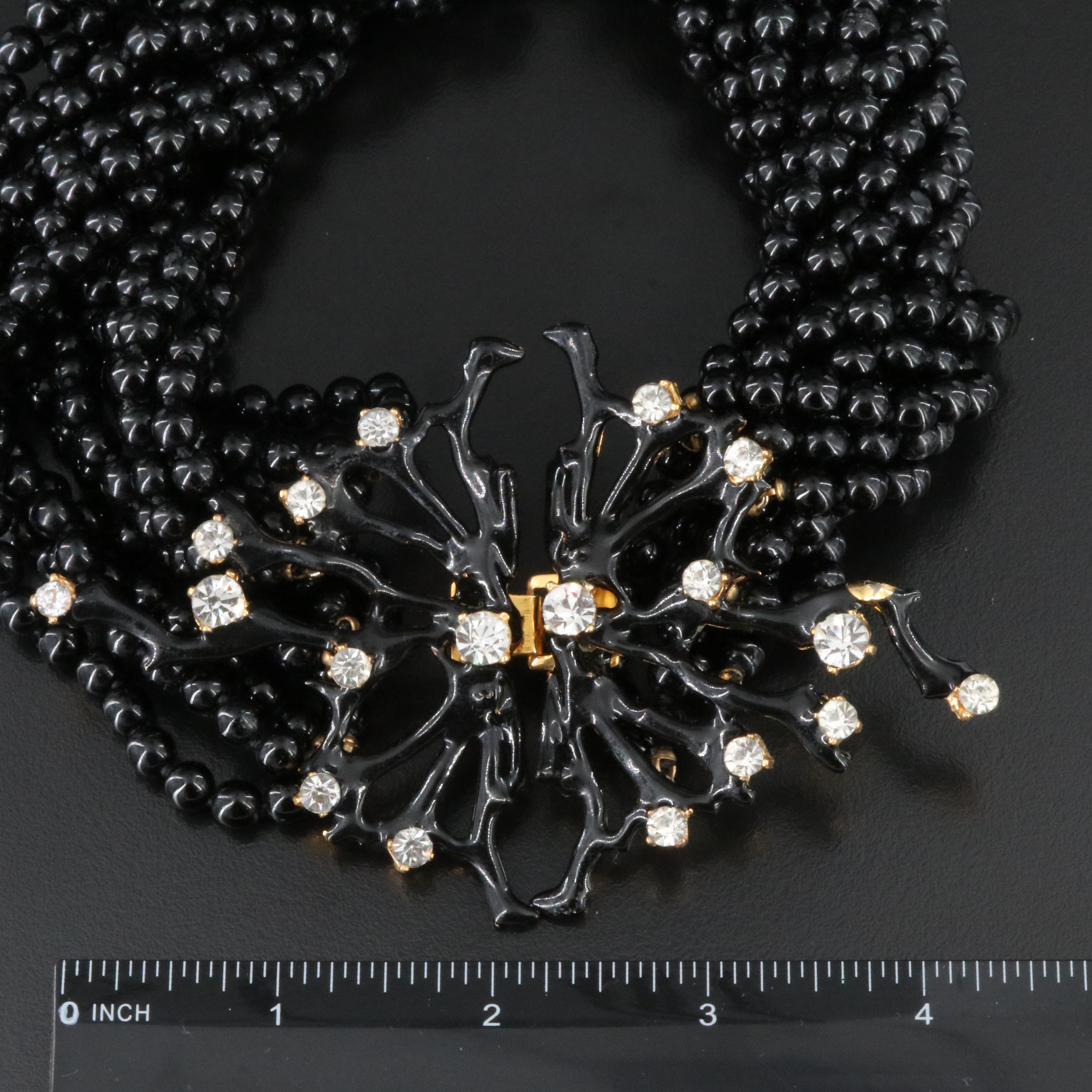 Rhinestone, Faux Black Onyx and Enamel Torsade Necklace
