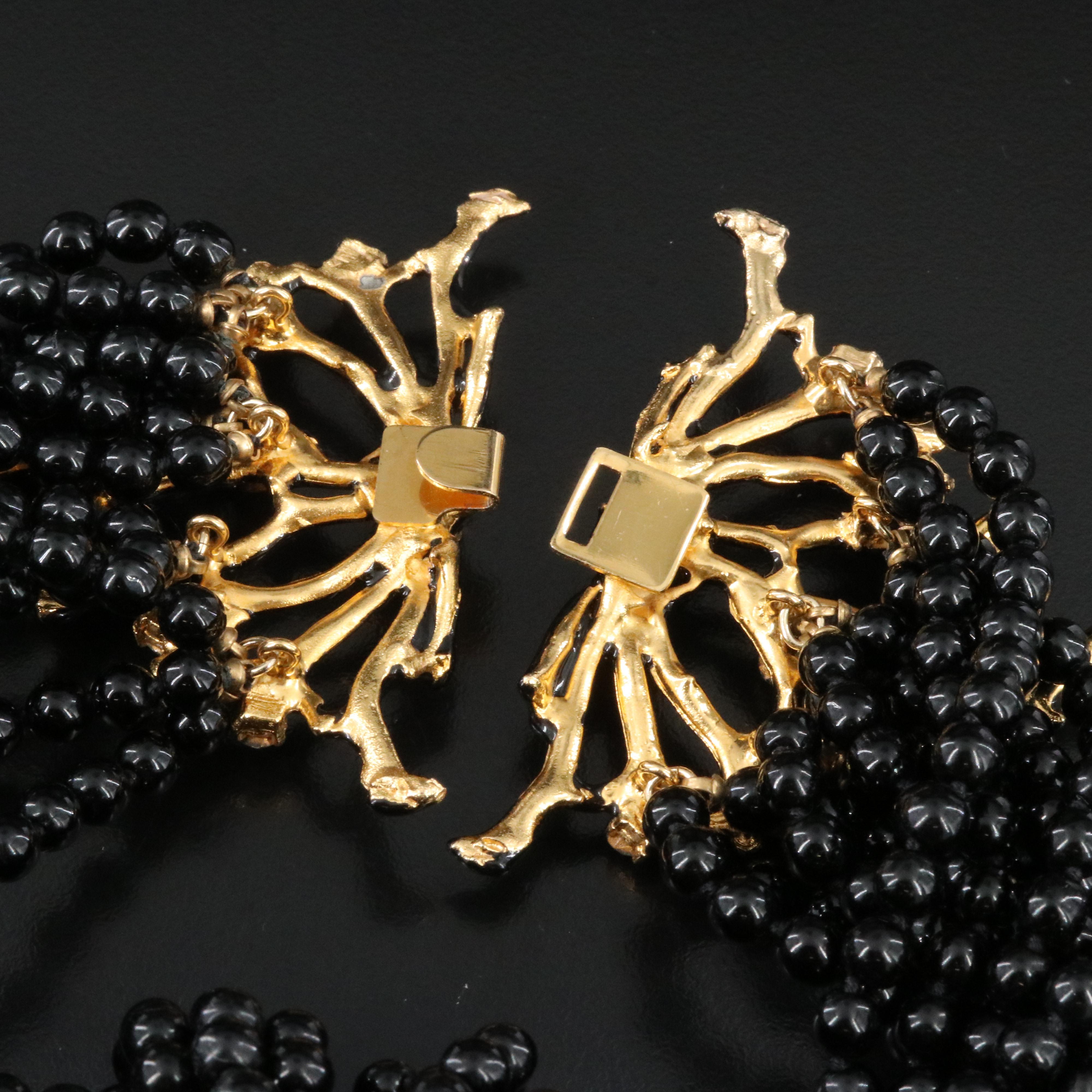 Rhinestone, Faux Black Onyx and Enamel Torsade Necklace