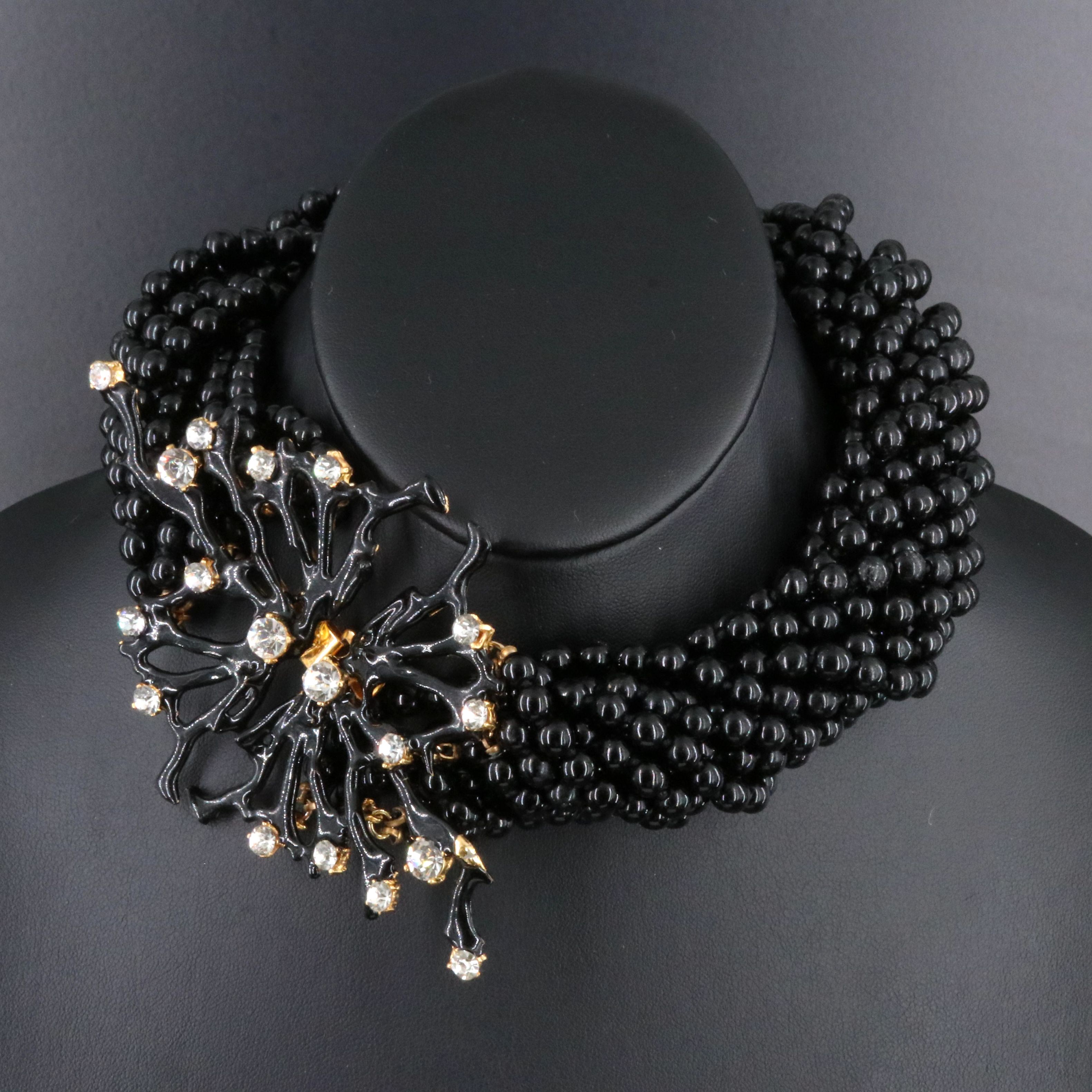 Rhinestone, Faux Black Onyx and Enamel Torsade Necklace