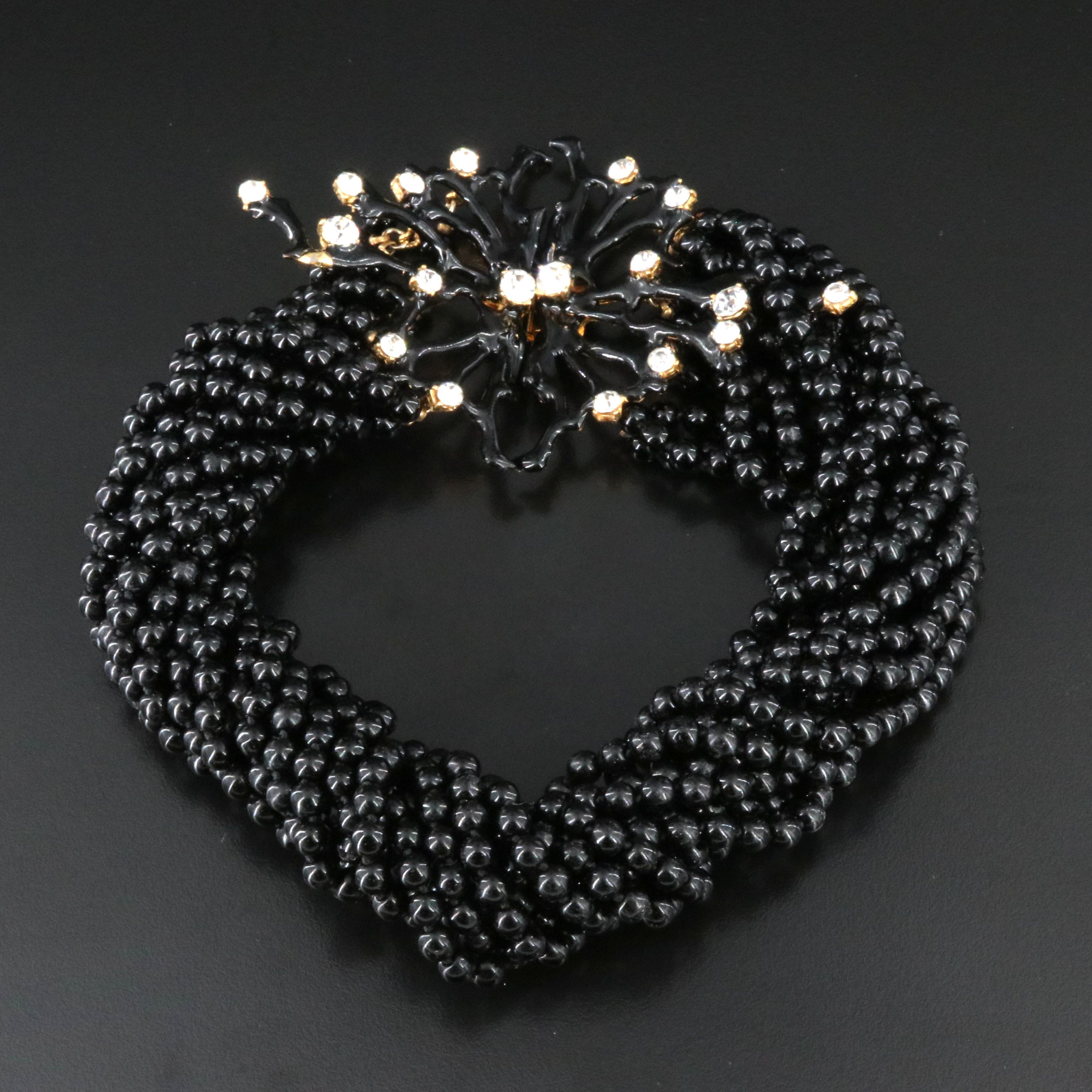 Rhinestone, Faux Black Onyx and Enamel Torsade Necklace