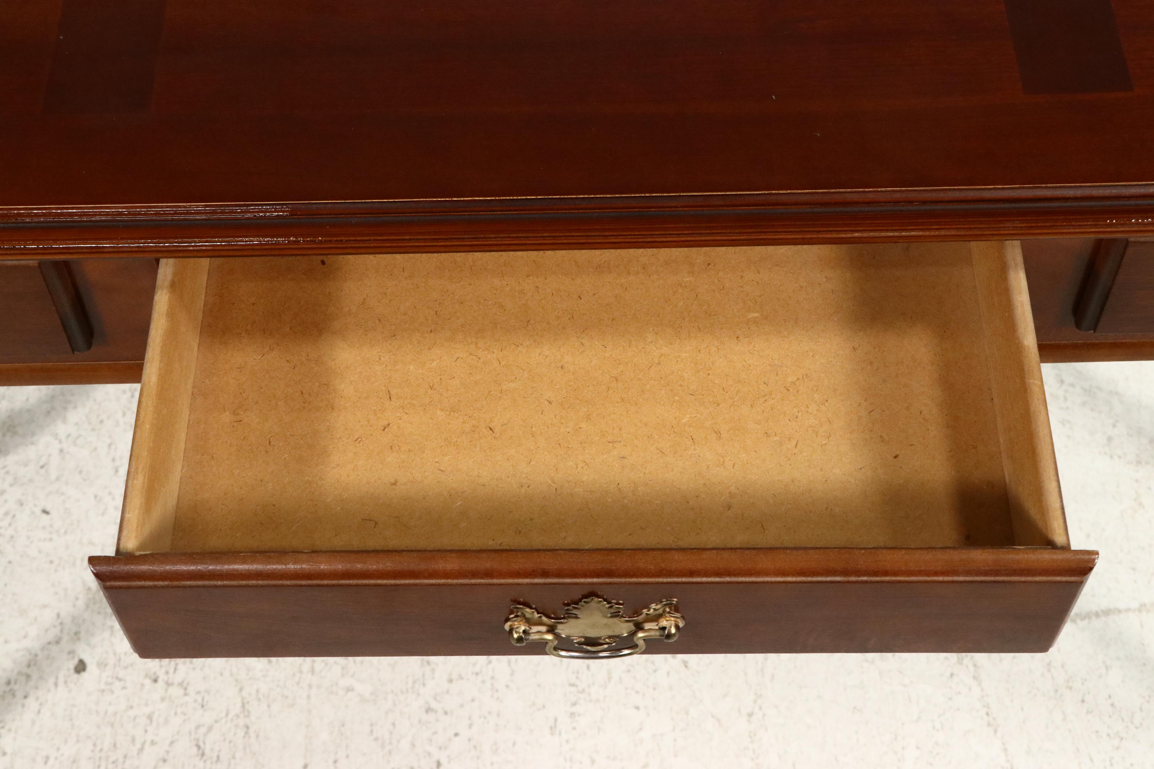 Queen Anne Style Cherrywood-Stained Three-Drawer Console Table