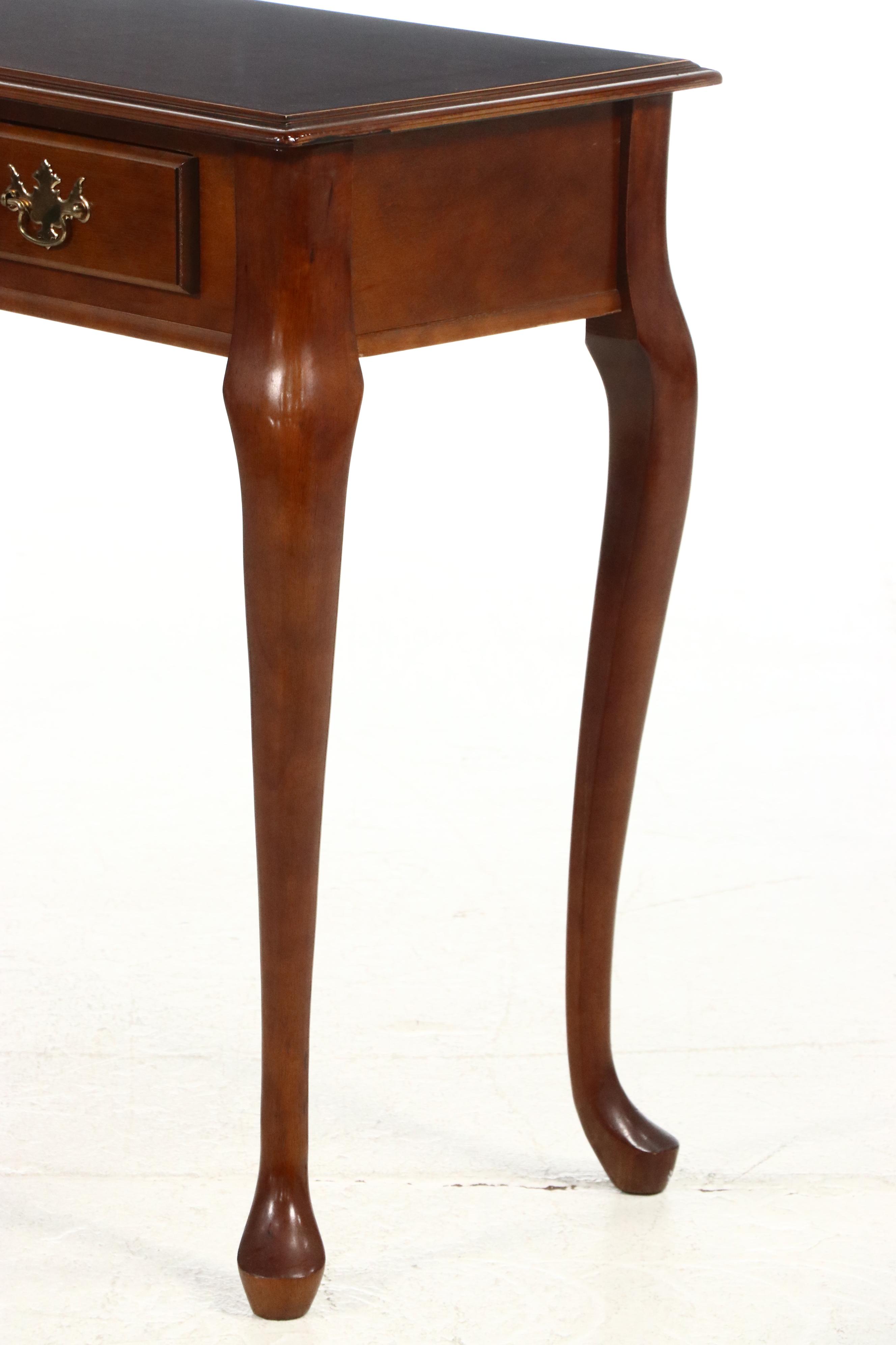 Queen Anne Style Cherrywood-Stained Three-Drawer Console Table