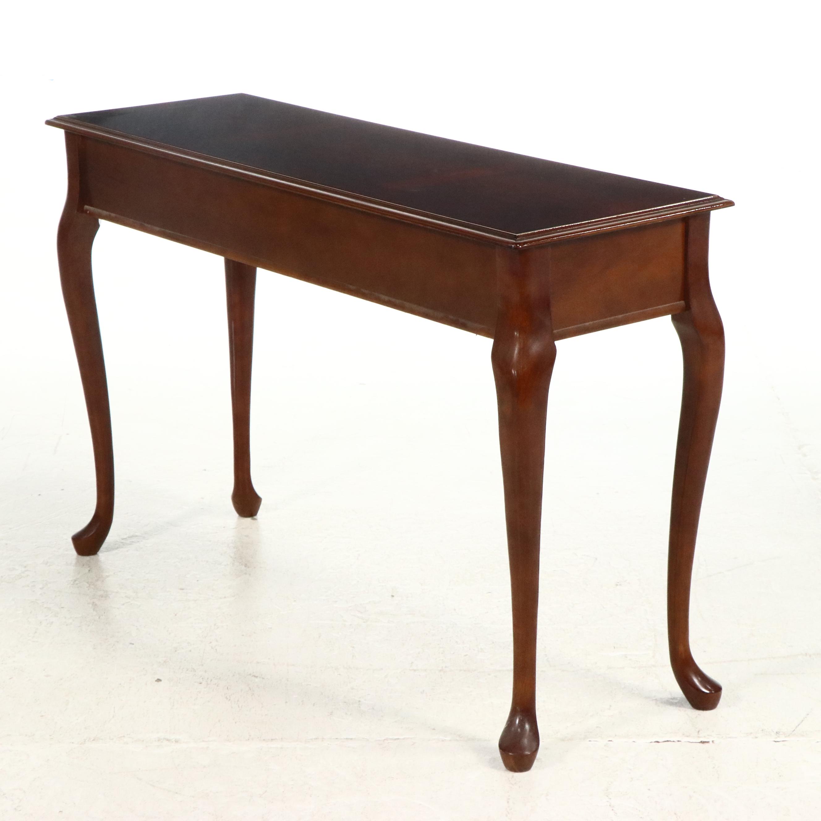 Queen Anne Style Cherrywood-Stained Three-Drawer Console Table