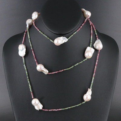 Pearl and Tourmaline Necklace with Sterling Clasp Pearl and Tourmaline Necklace with Sterling Clasp