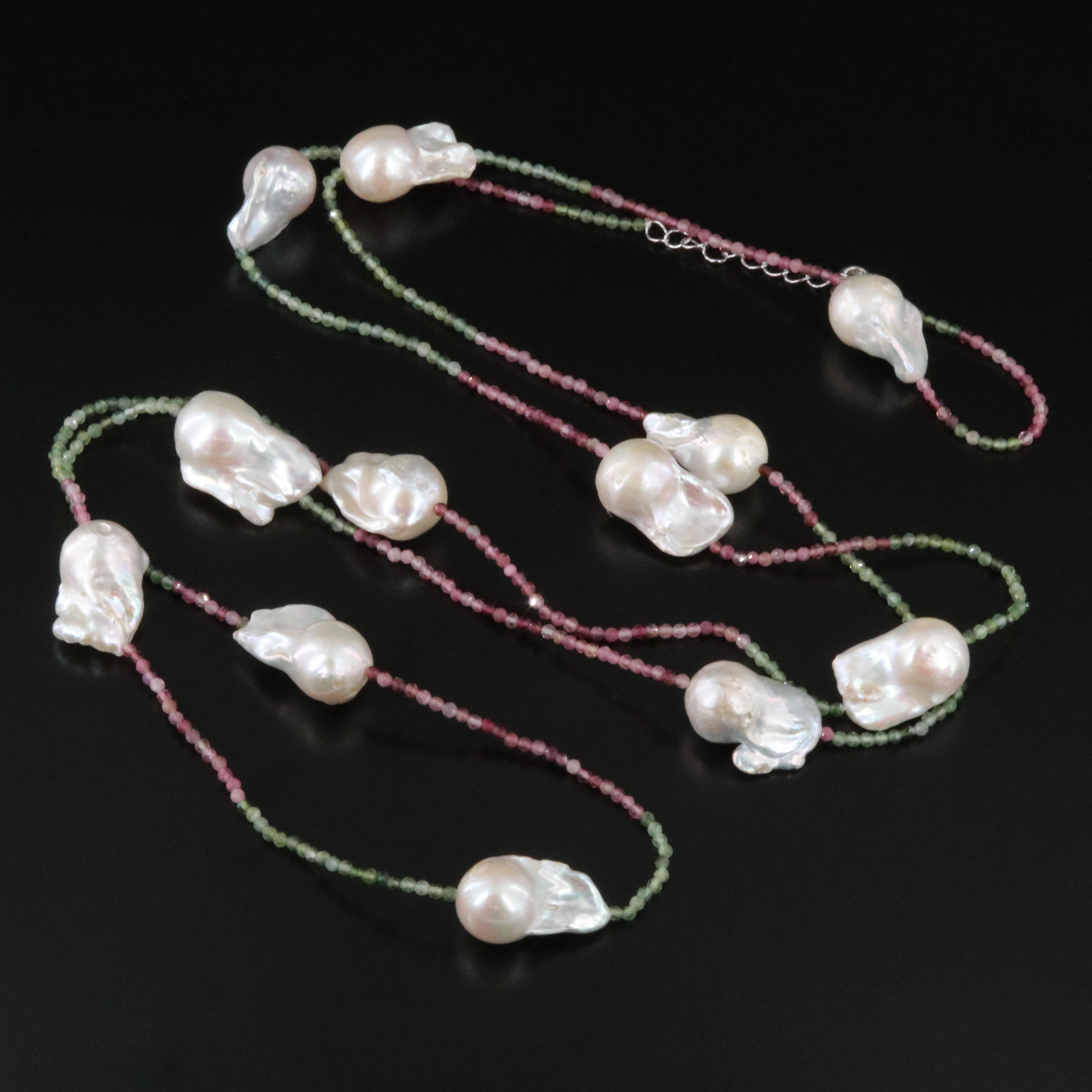 Pearl and Tourmaline Necklace with Sterling Clasp