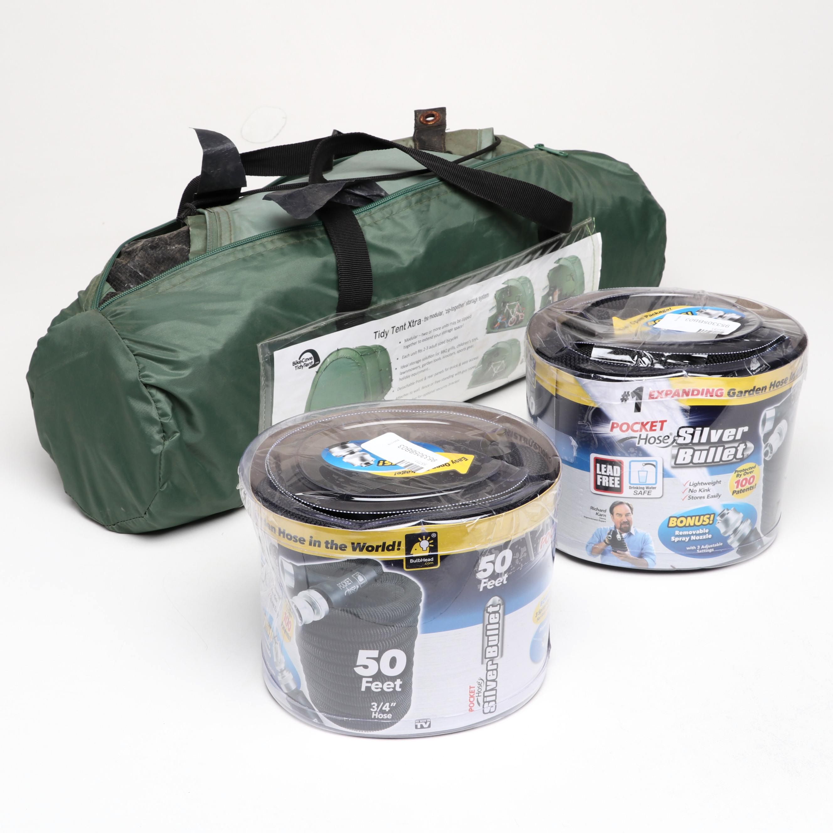 Tidy Tent Xtra and Pocket Hose Silver Bullet 50' Expandable Garden Hoses